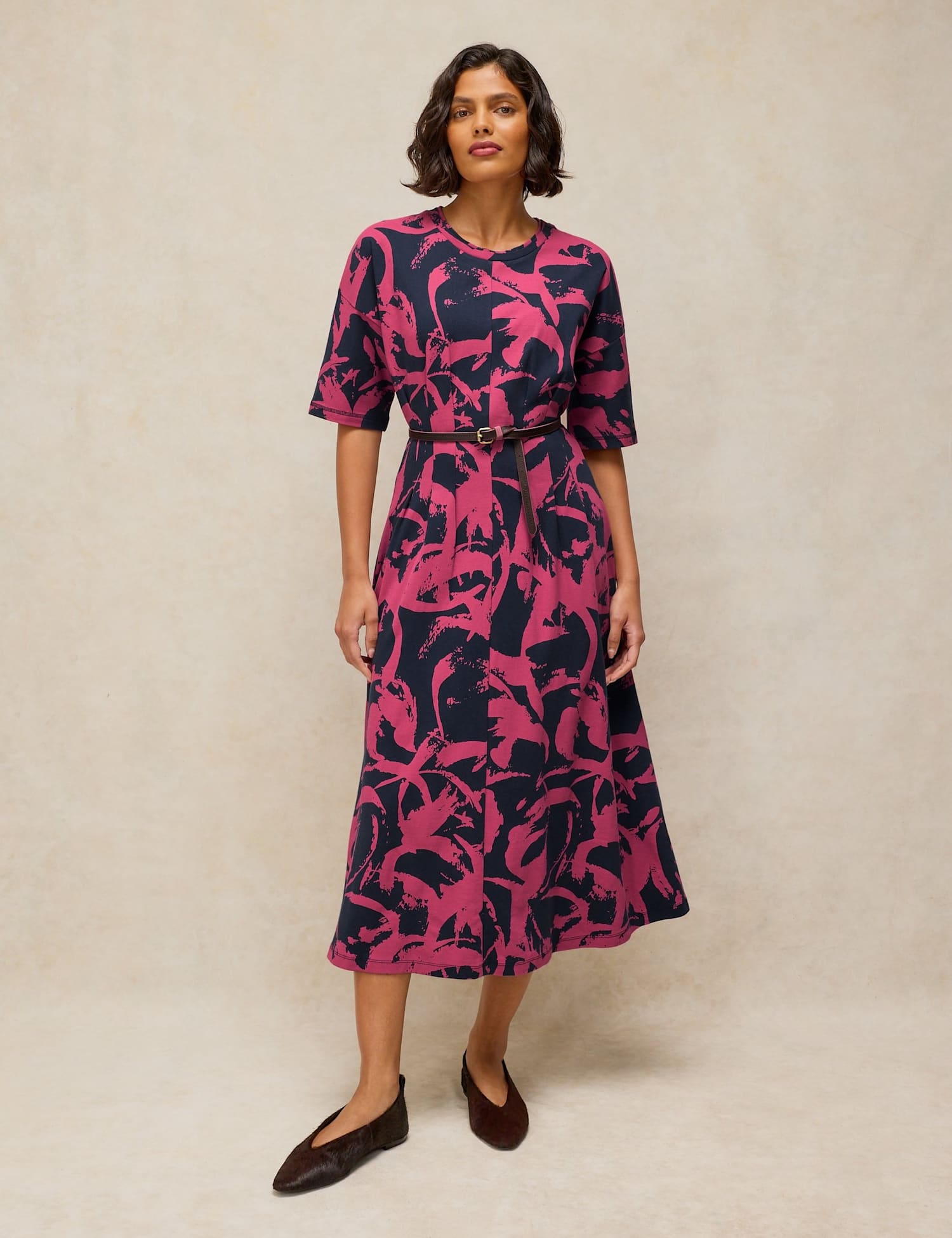 White Stuff Pelly Pure Cotton Floral Belted Midi Tea Dress Navy Mix