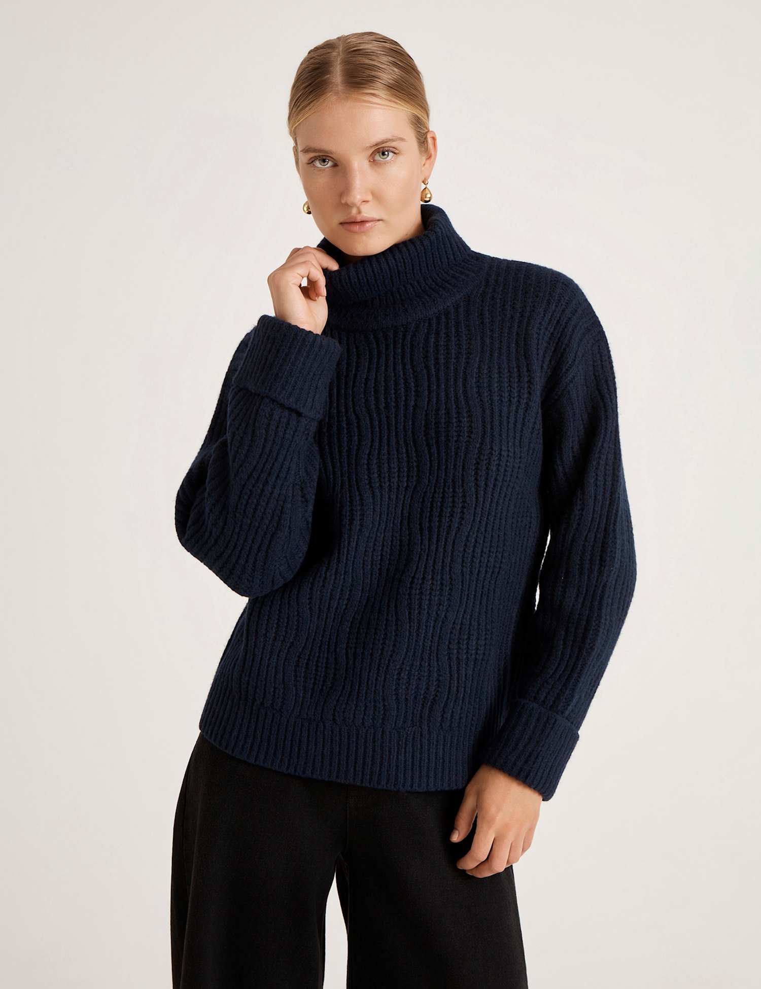 Finery London Textured Roll Neck Jumper Navy