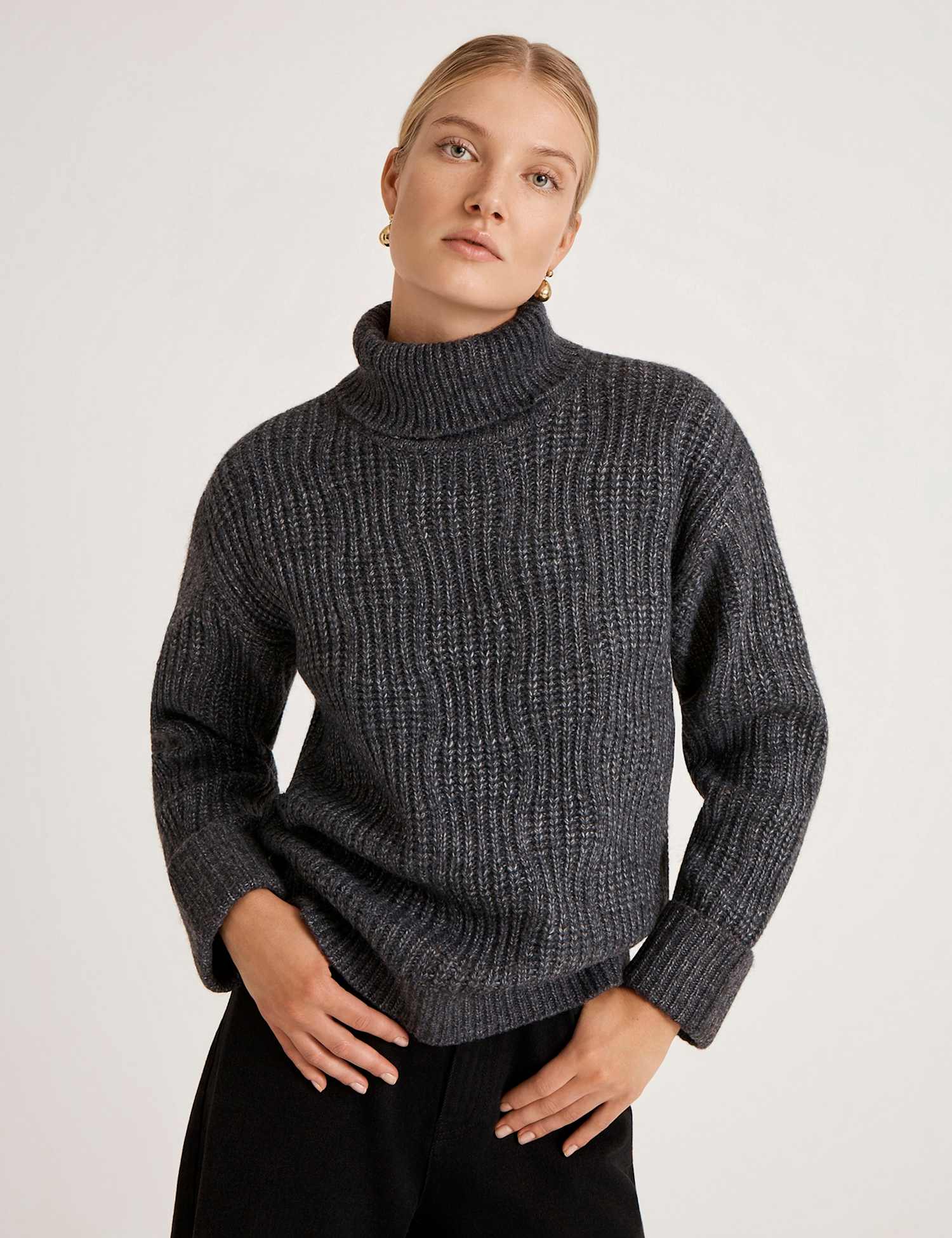 Finery London Textured Roll Neck Jumper Grey