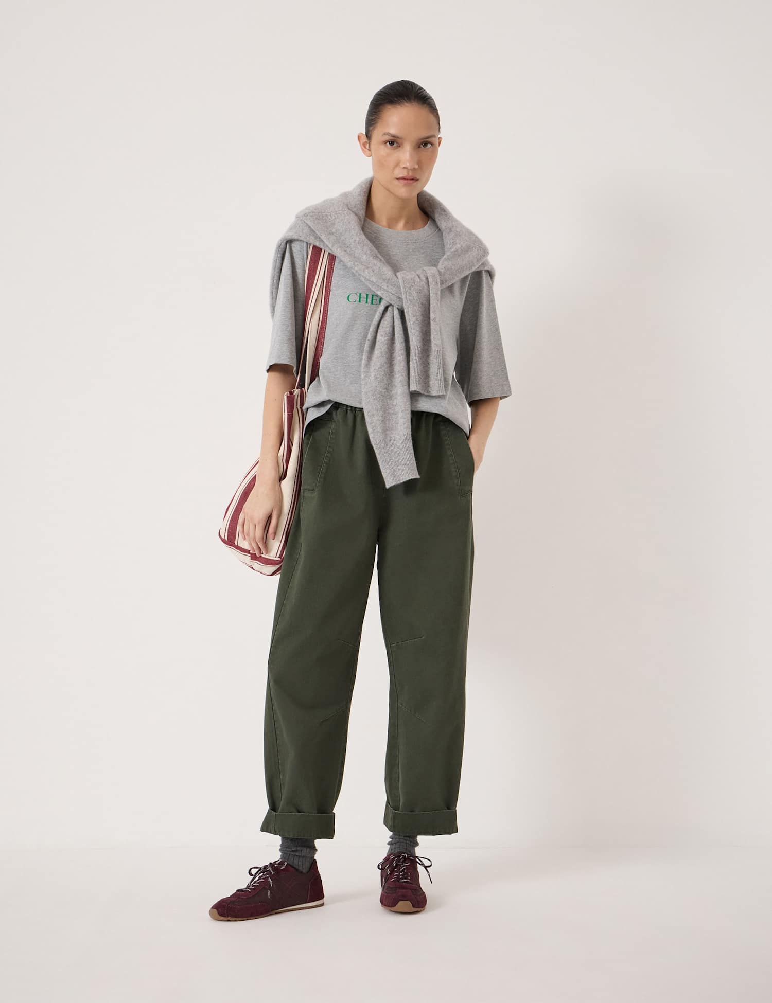 HUSH Jack Barrel Leg Pull On Trousers Dark Khaki