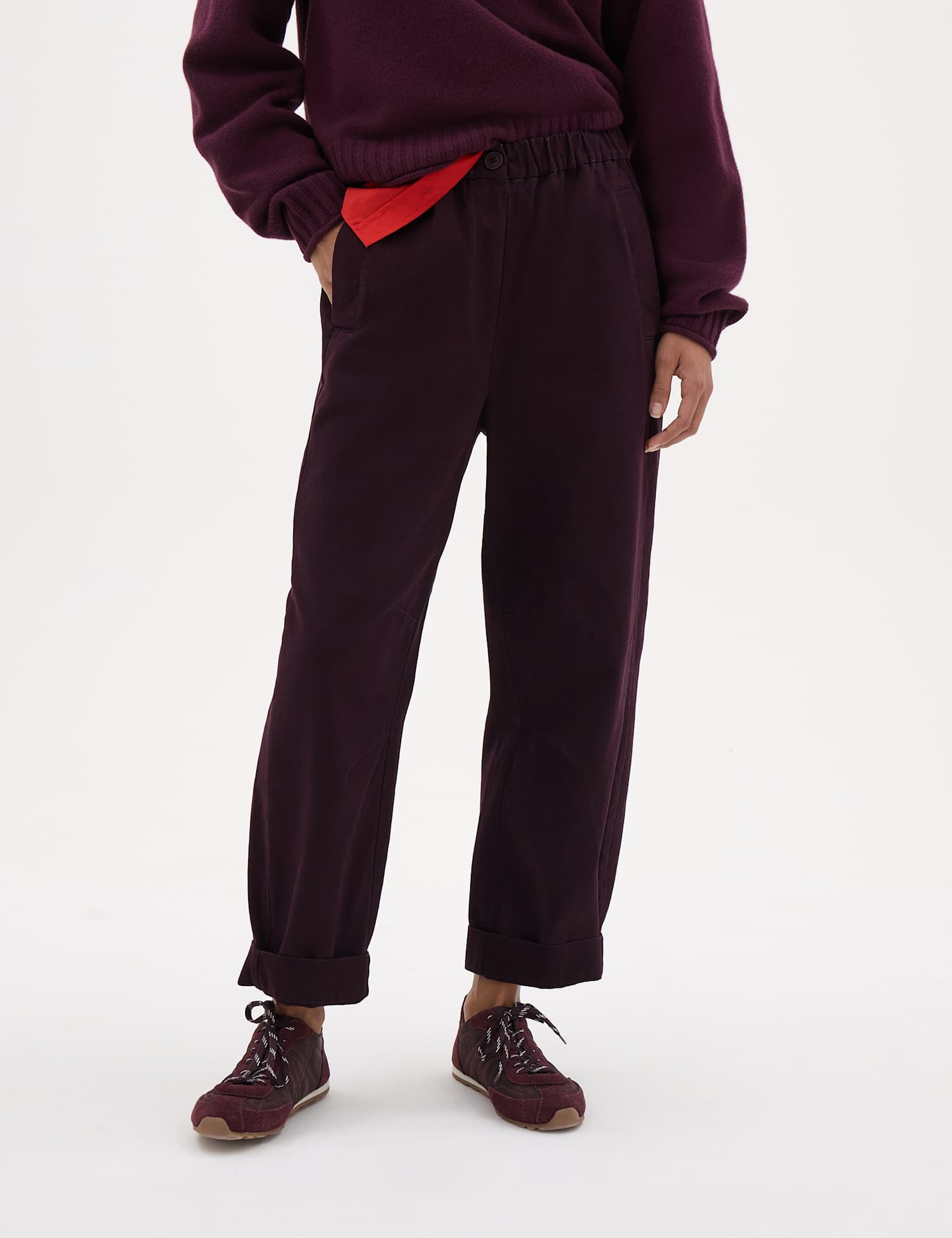 HUSH Jack Barrel Leg Pull On Trousers Burgundy
