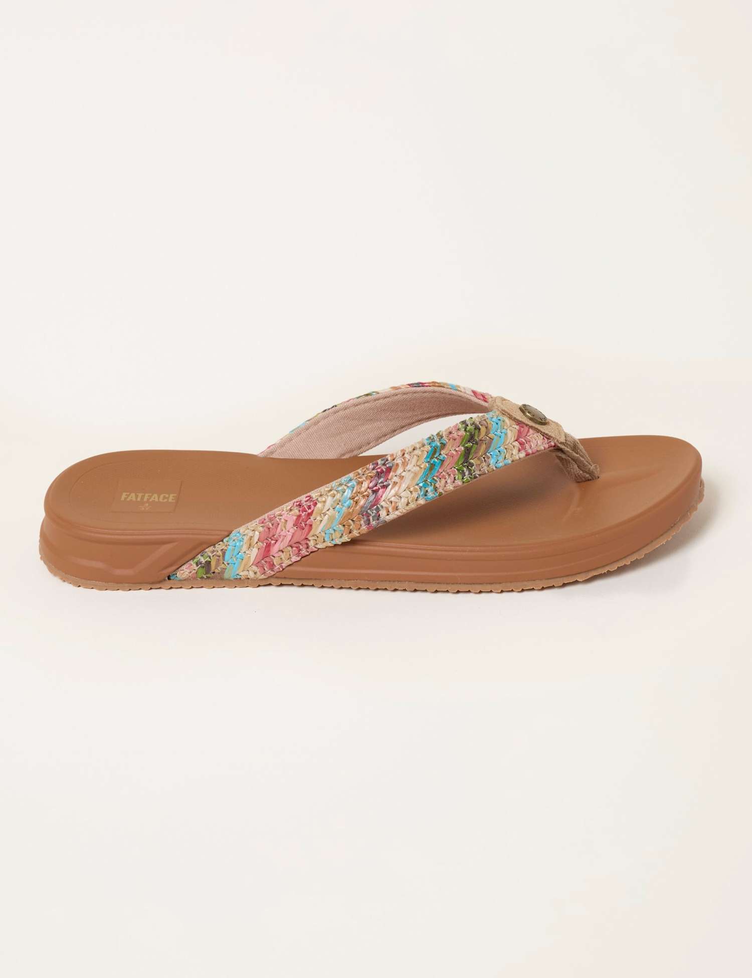 FatFace Woven Flat Flip Flops Brown Mix