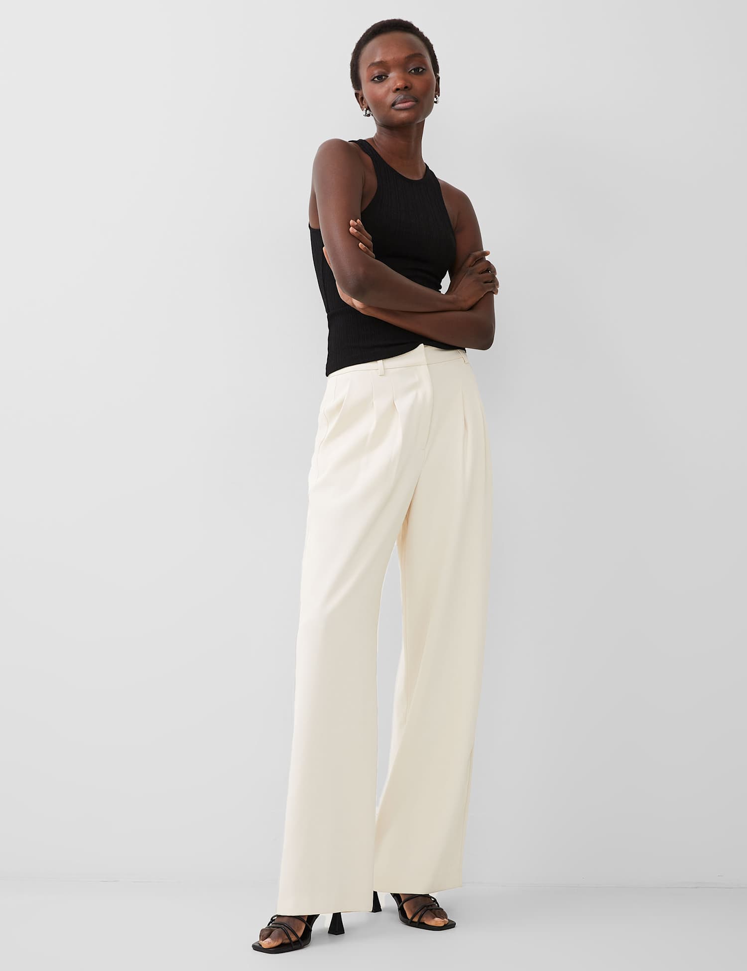 French Connection Wide Leg Trousers Cream