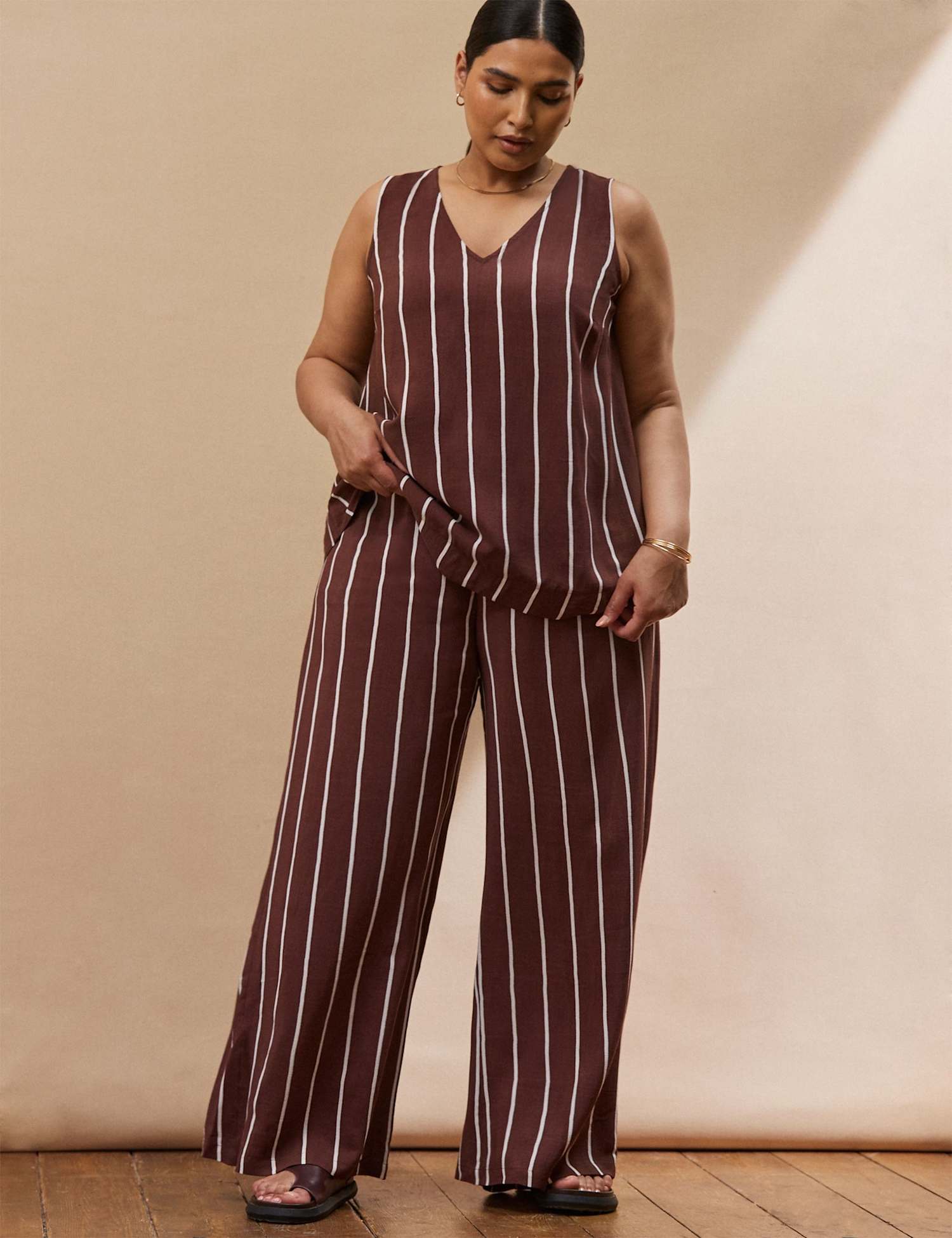 Live Unlimited London Striped Wide Leg Trousers Brown Mix