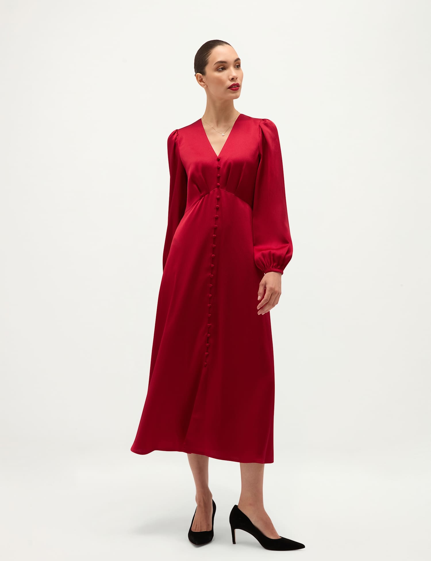 HOBBS Rosabella Textured Satin Dress Red