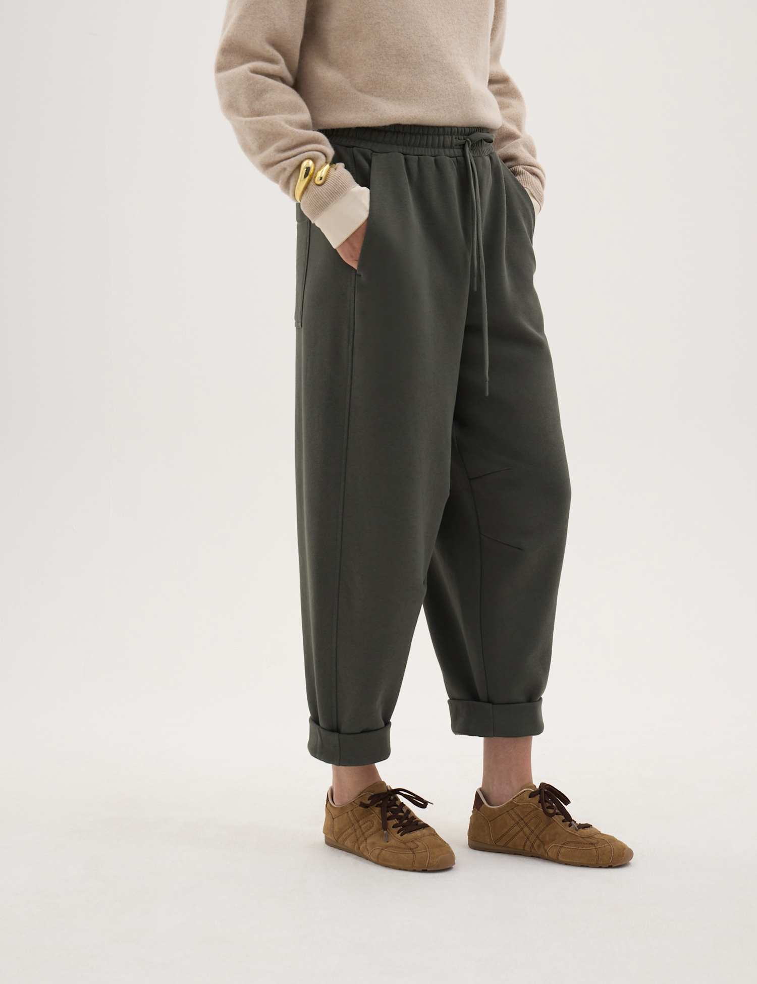 HUSH Cotton Rich Jack Barrel Leg Joggers Dark Khaki