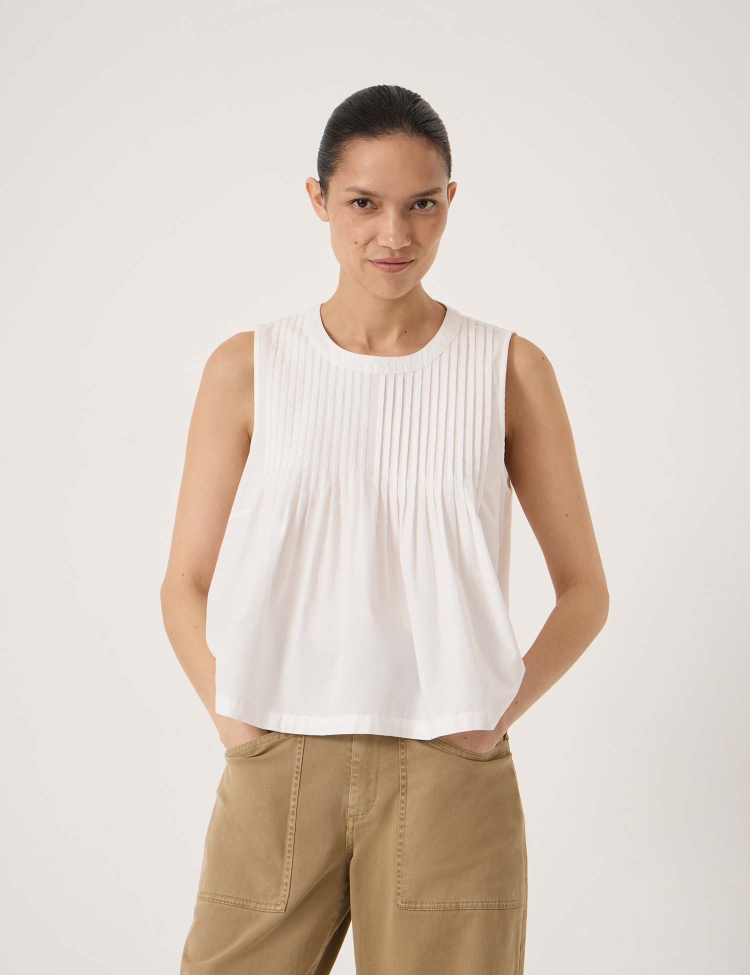 HUSH Pure Cotton Pintuck Top White