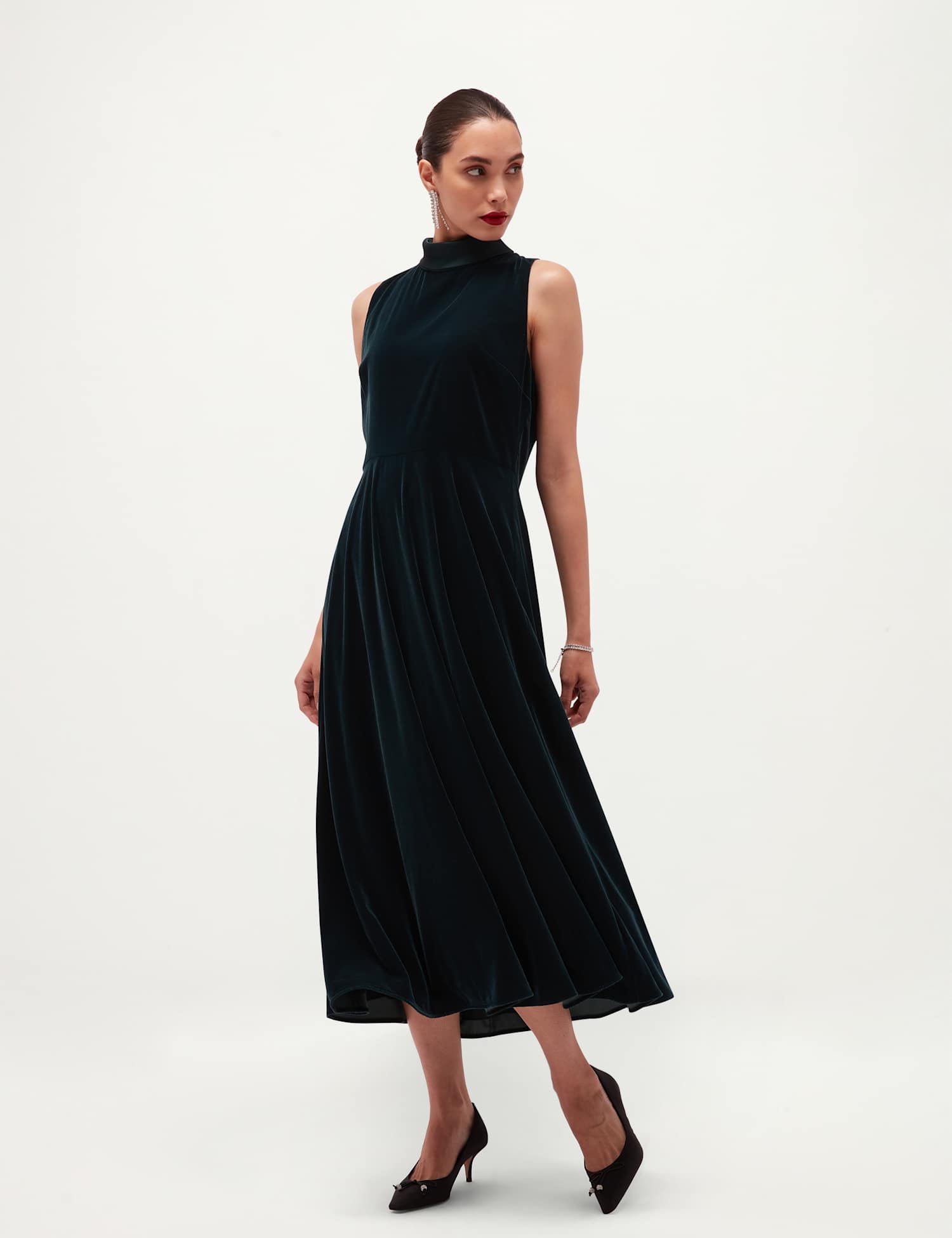HOBBS Cowl Neck Sleeveless Midi Dress Green