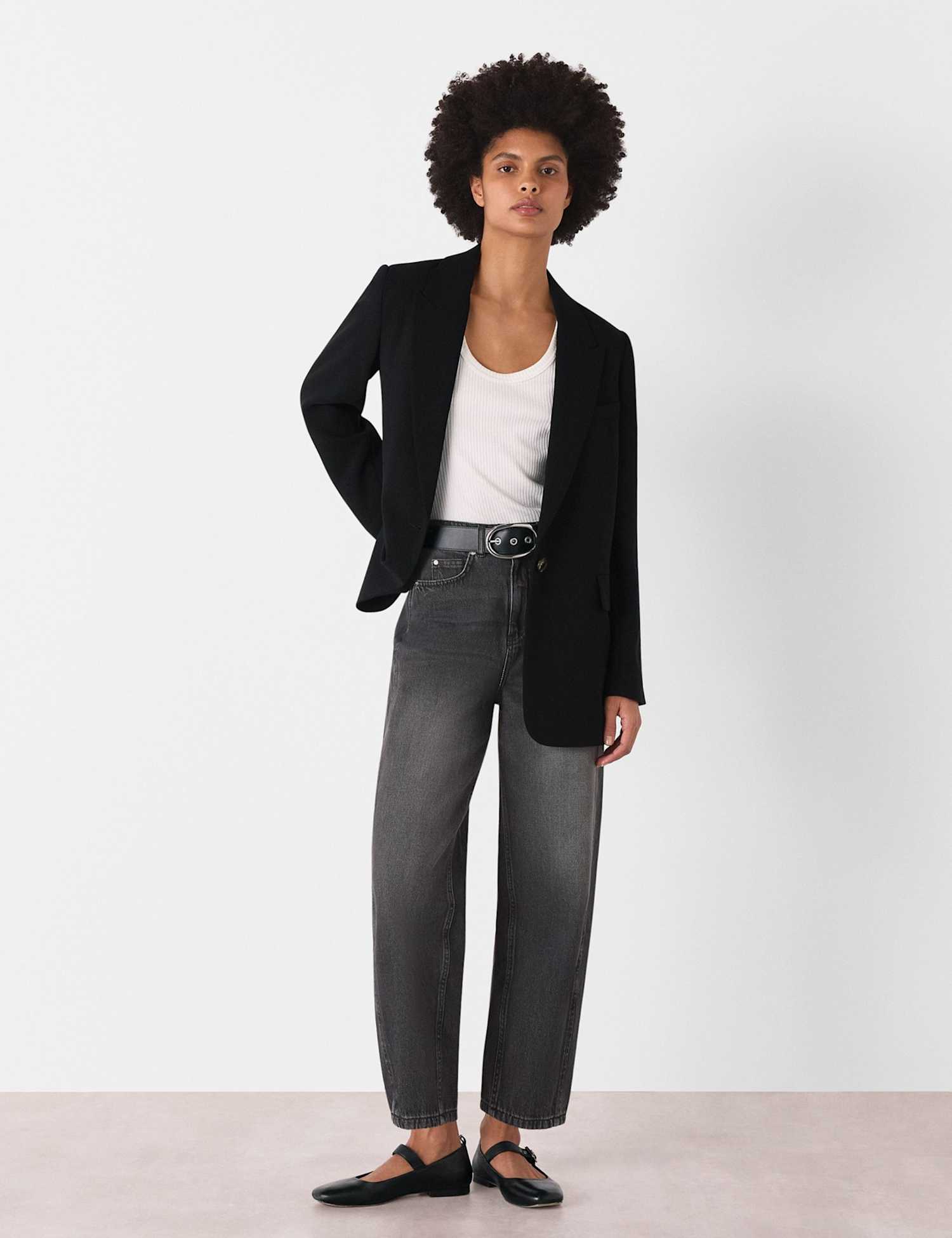 Whistles High Waisted Barrel Ankle Grazer Jeans Grey