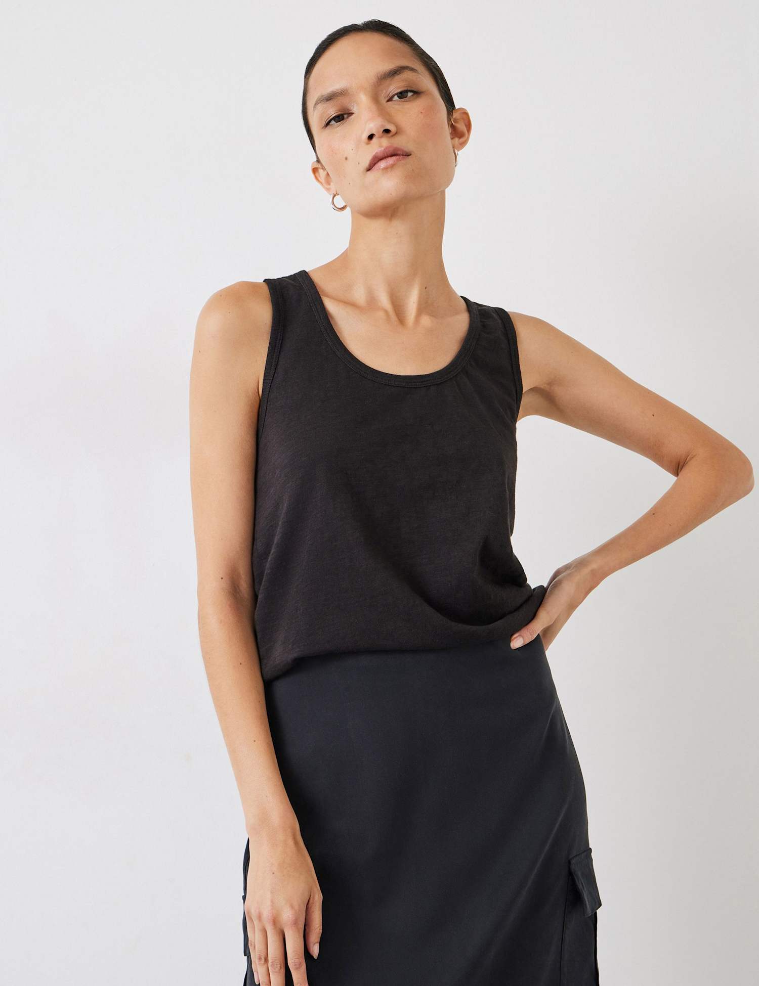 HUSH Pure Cotton Scoop Neck Vest Black
