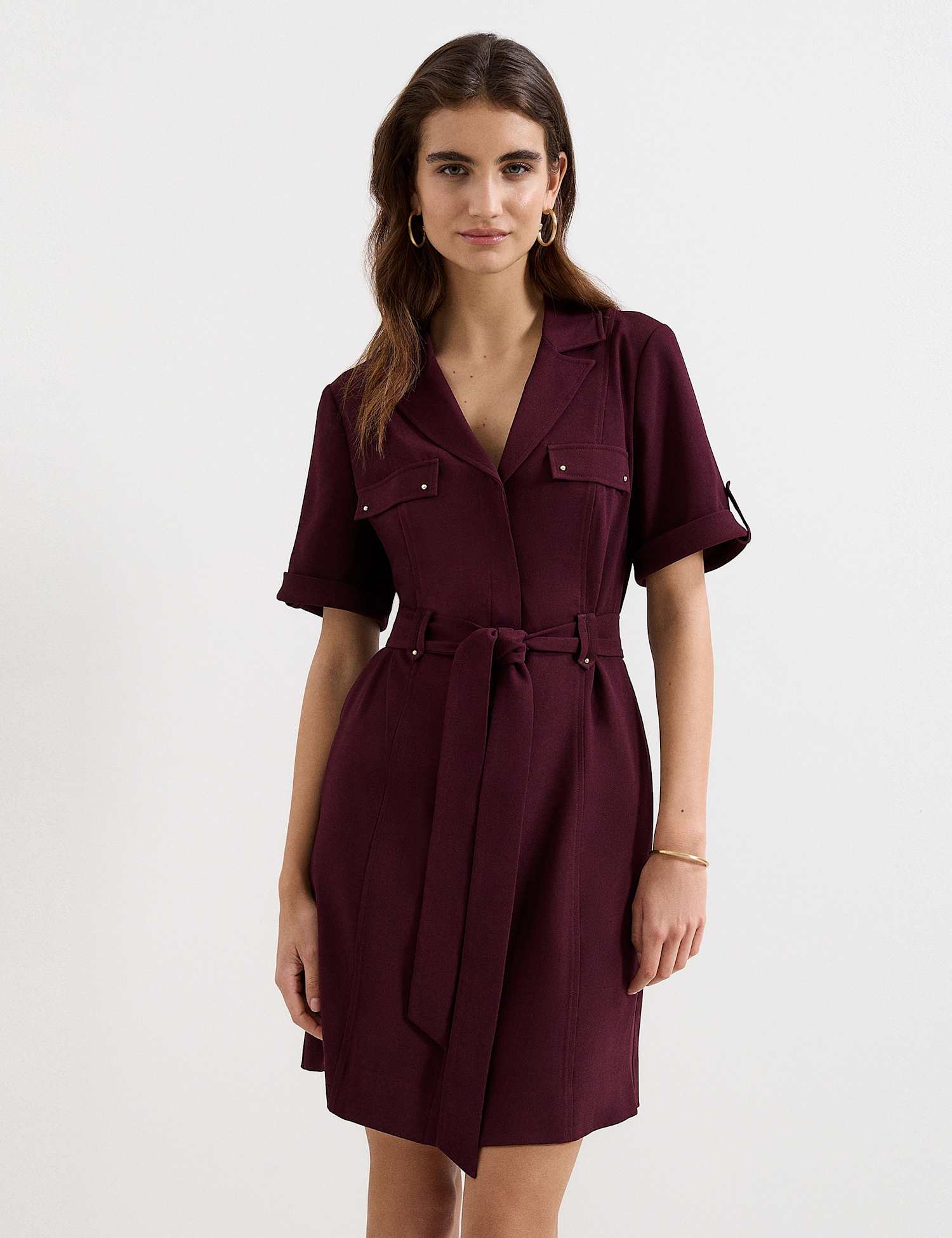Phase Eight Belted Mini Utility Dress Burgundy
