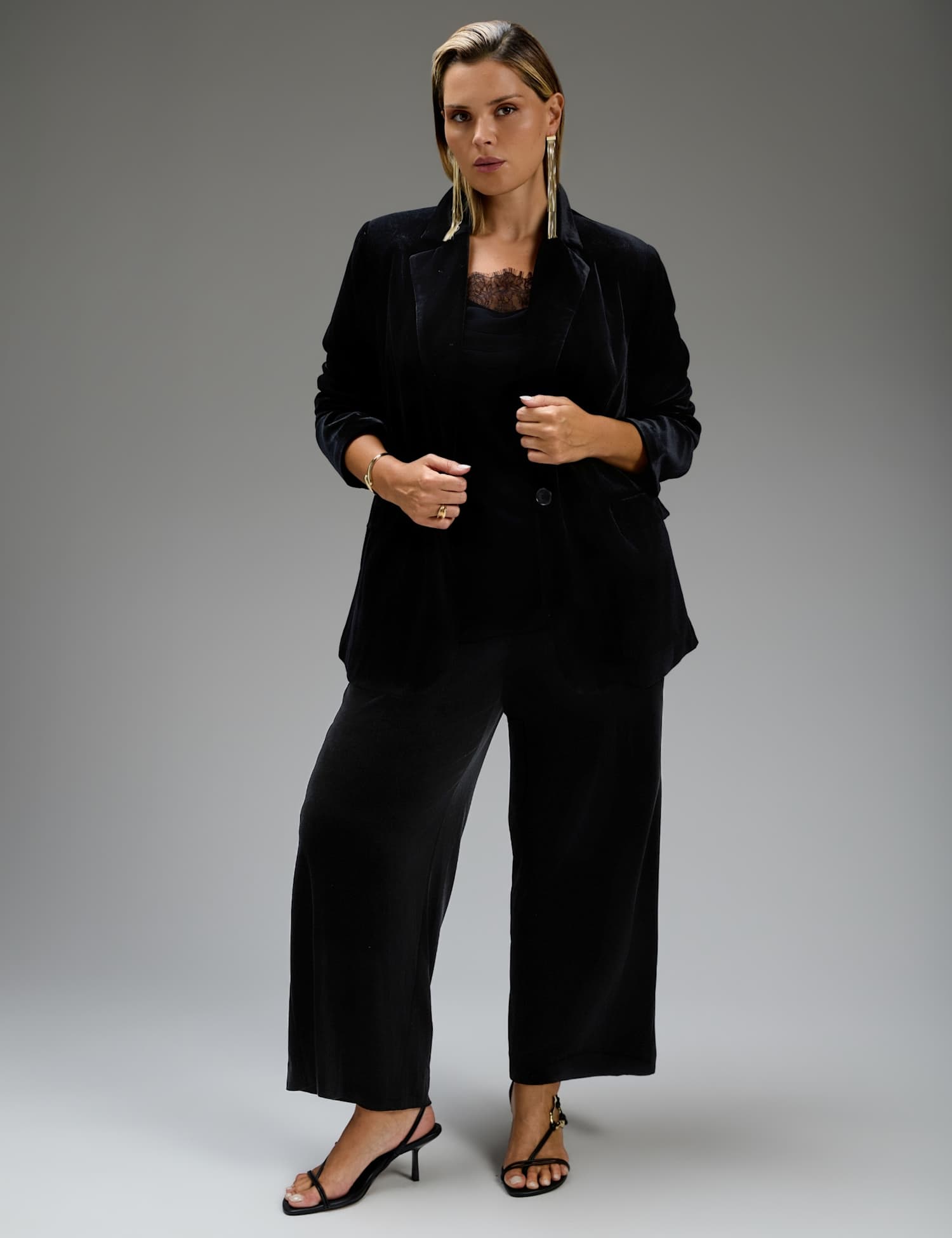 Live Unlimited London Flat Front Elasticated Waist Wide Leg Trousers Black