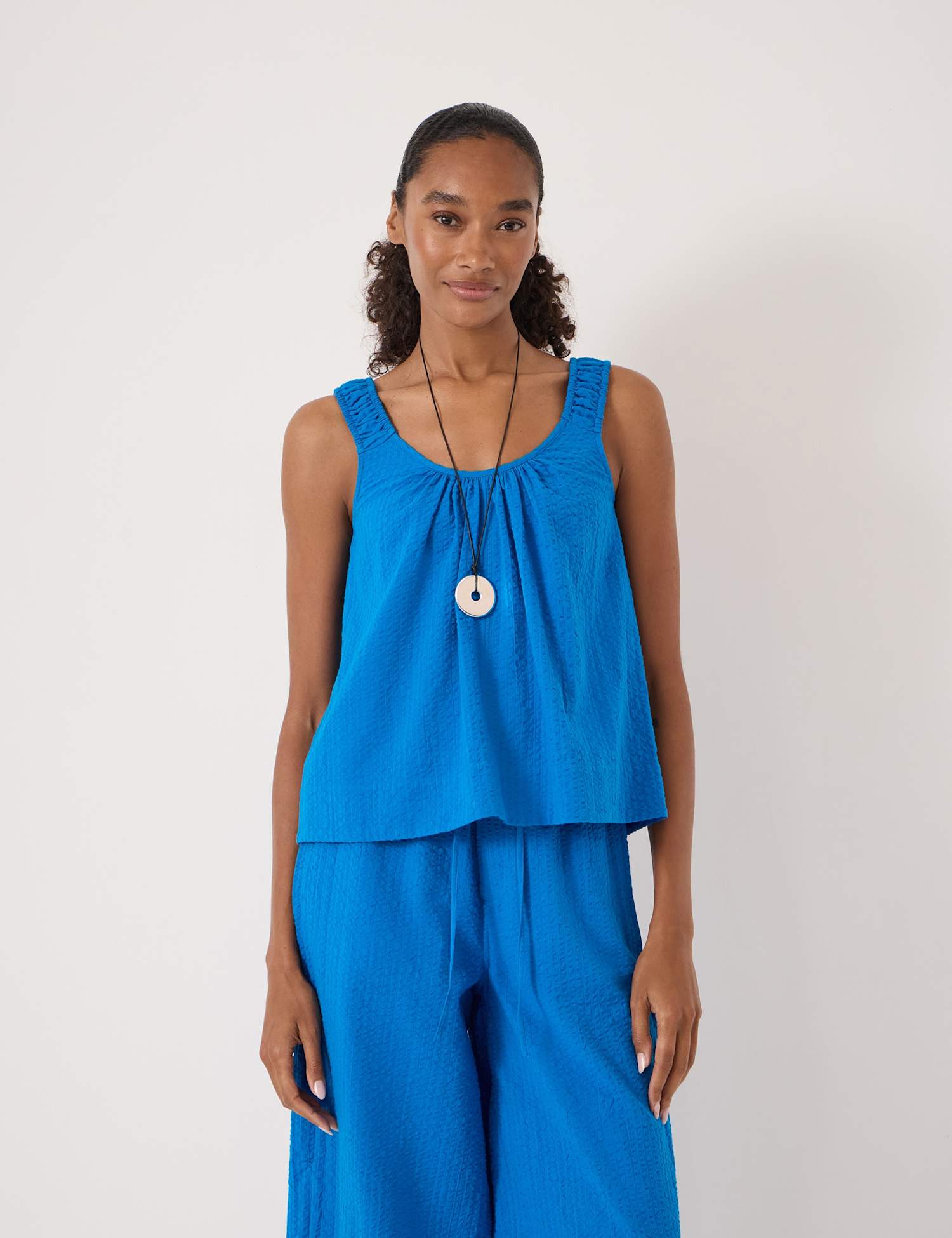 HUSH Pure Cotton Seersucker Scoop Neck Top Light Blue