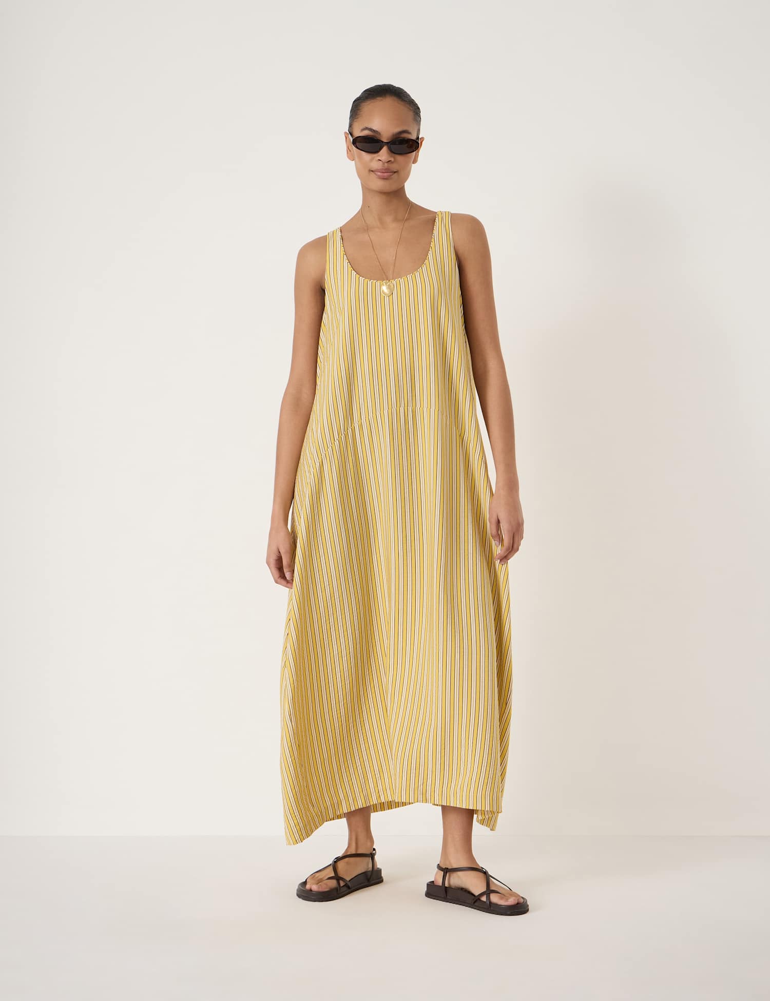 HUSH Striped Midi Shift Dress Yellow Mix