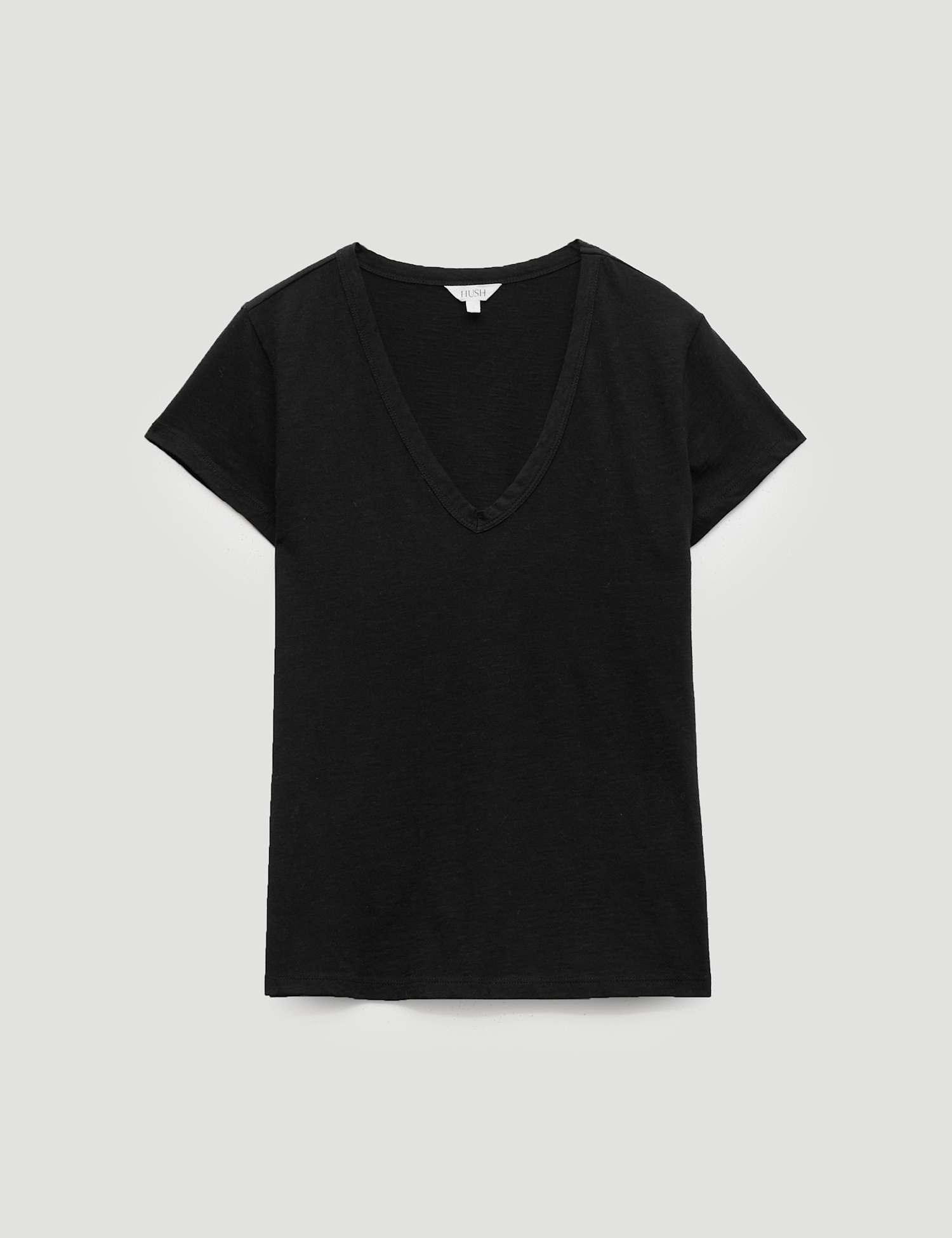 HUSH Pure Cotton Textured V-Neck T-Shirt Black