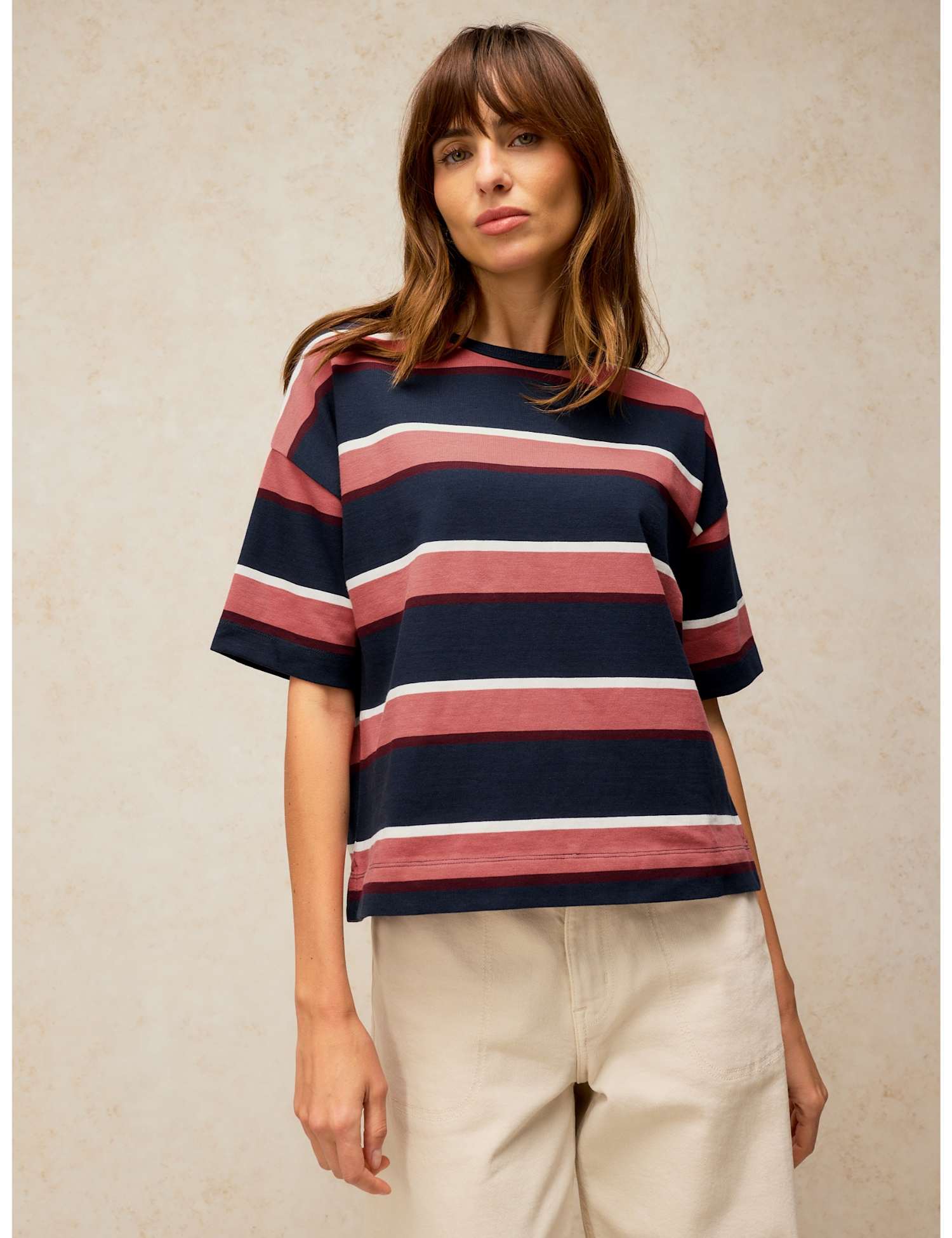 White Stuff Pure Cotton Striped T-Shirt Navy Mix