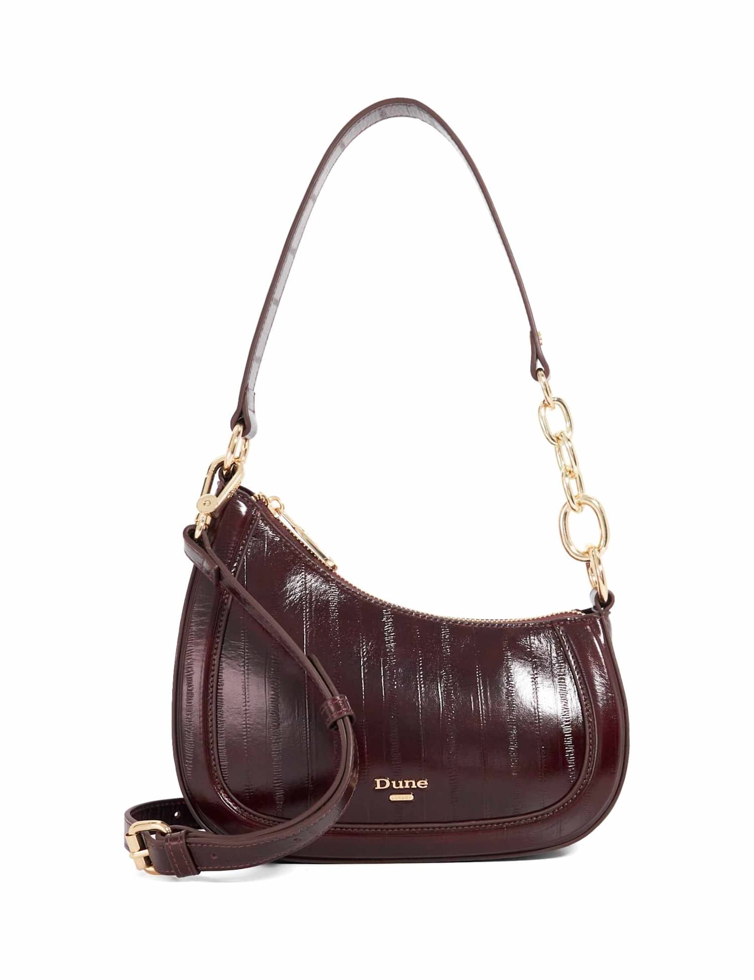 Dune London Leather Scoop Shoulder Bag Burgundy