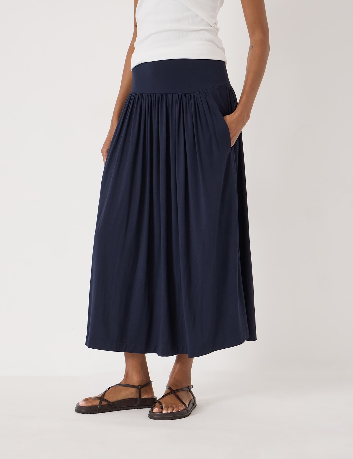 HUSH Modal Rich Jersey Midaxi Drop Waist Skirt Dark Navy