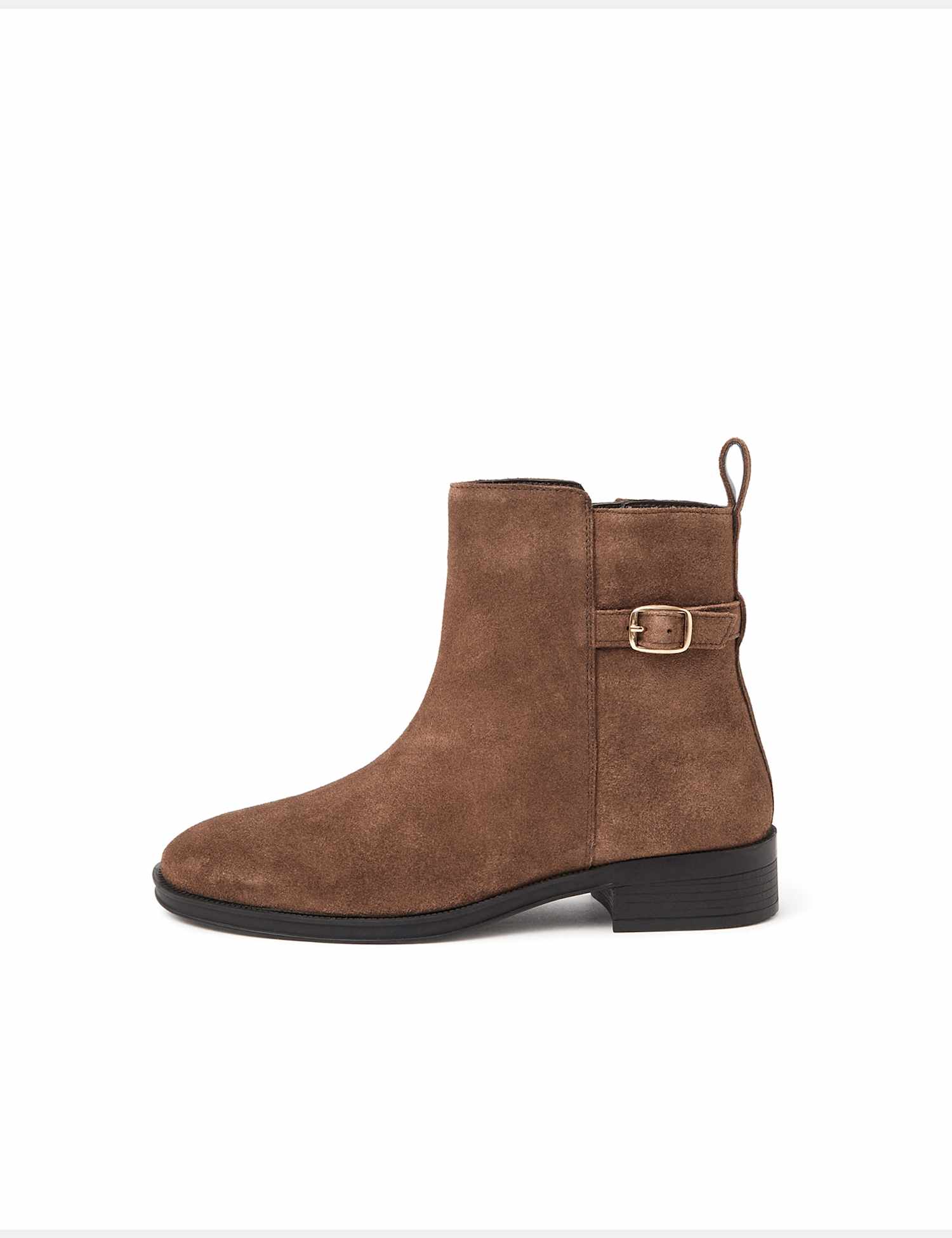 ACCESSORIZE Suede Buckle Block Heel Ankle Boots Brown