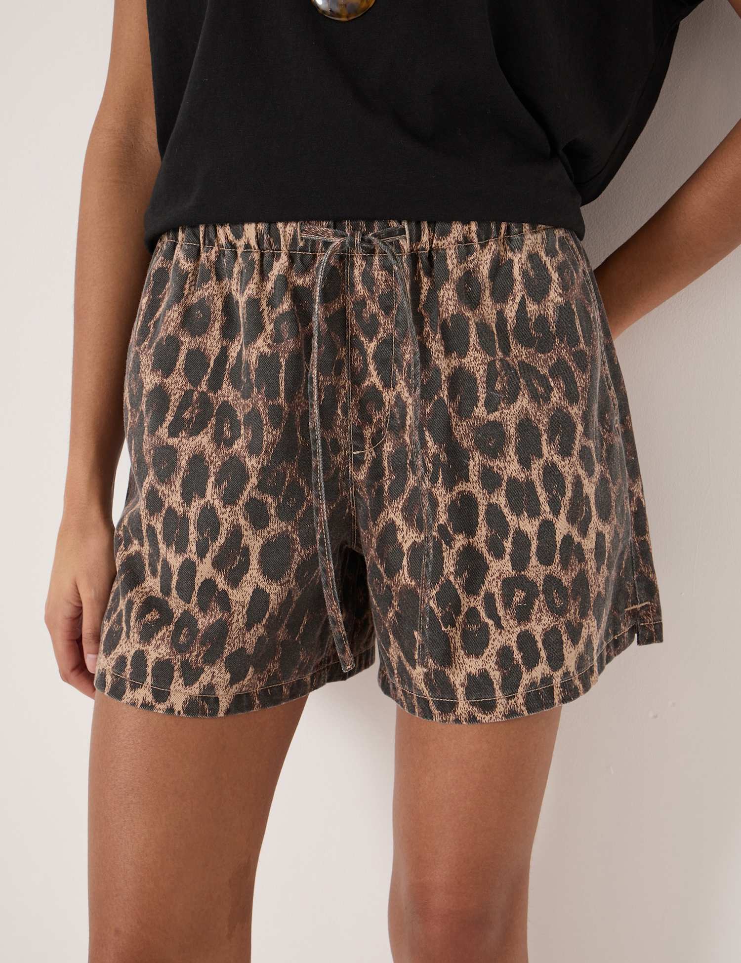 HUSH Cotton Blend Leopard Print Shorts Brown Mix