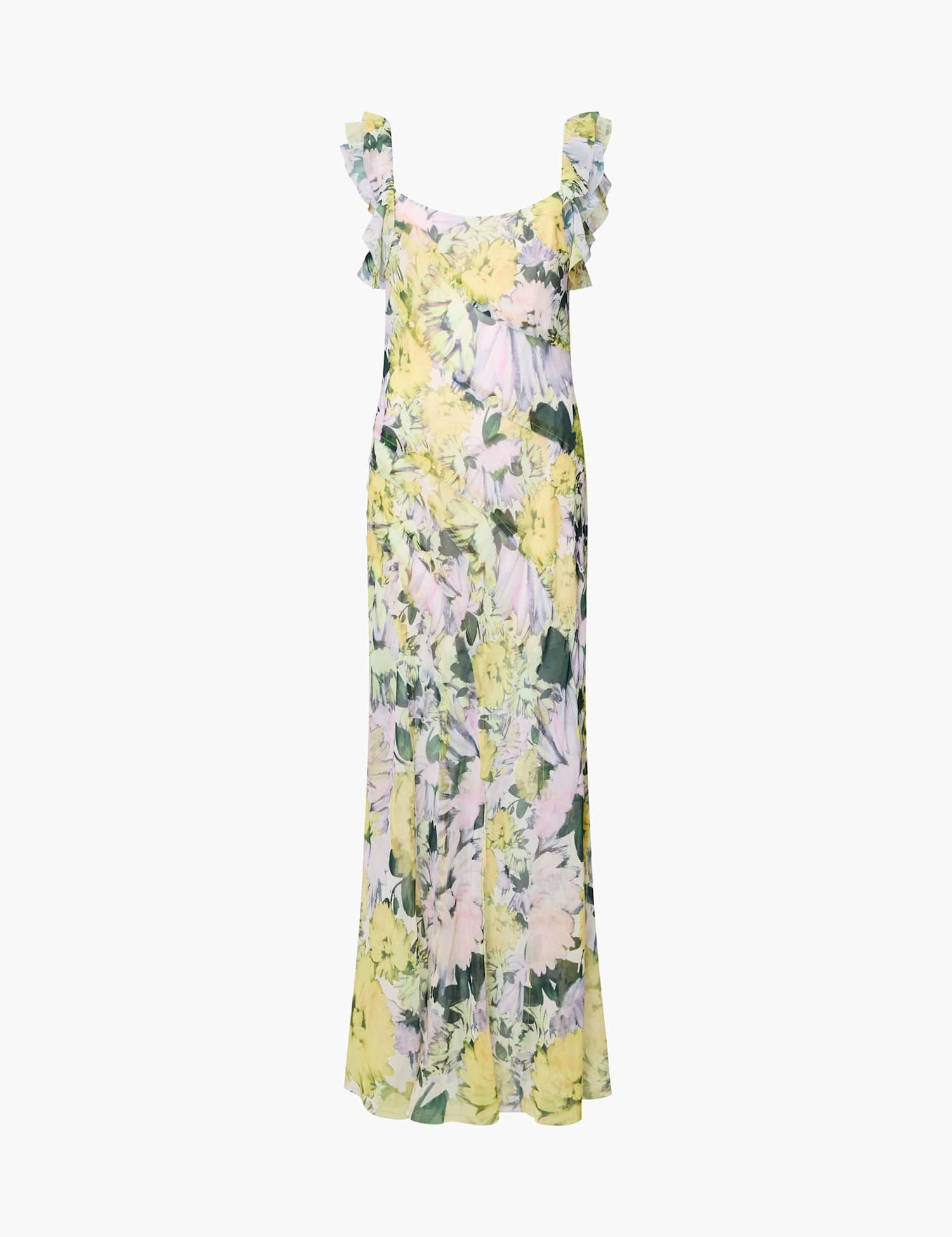 French Connection Chiffon Floral Square Neck Midaxi Column Dress Yellow Mix