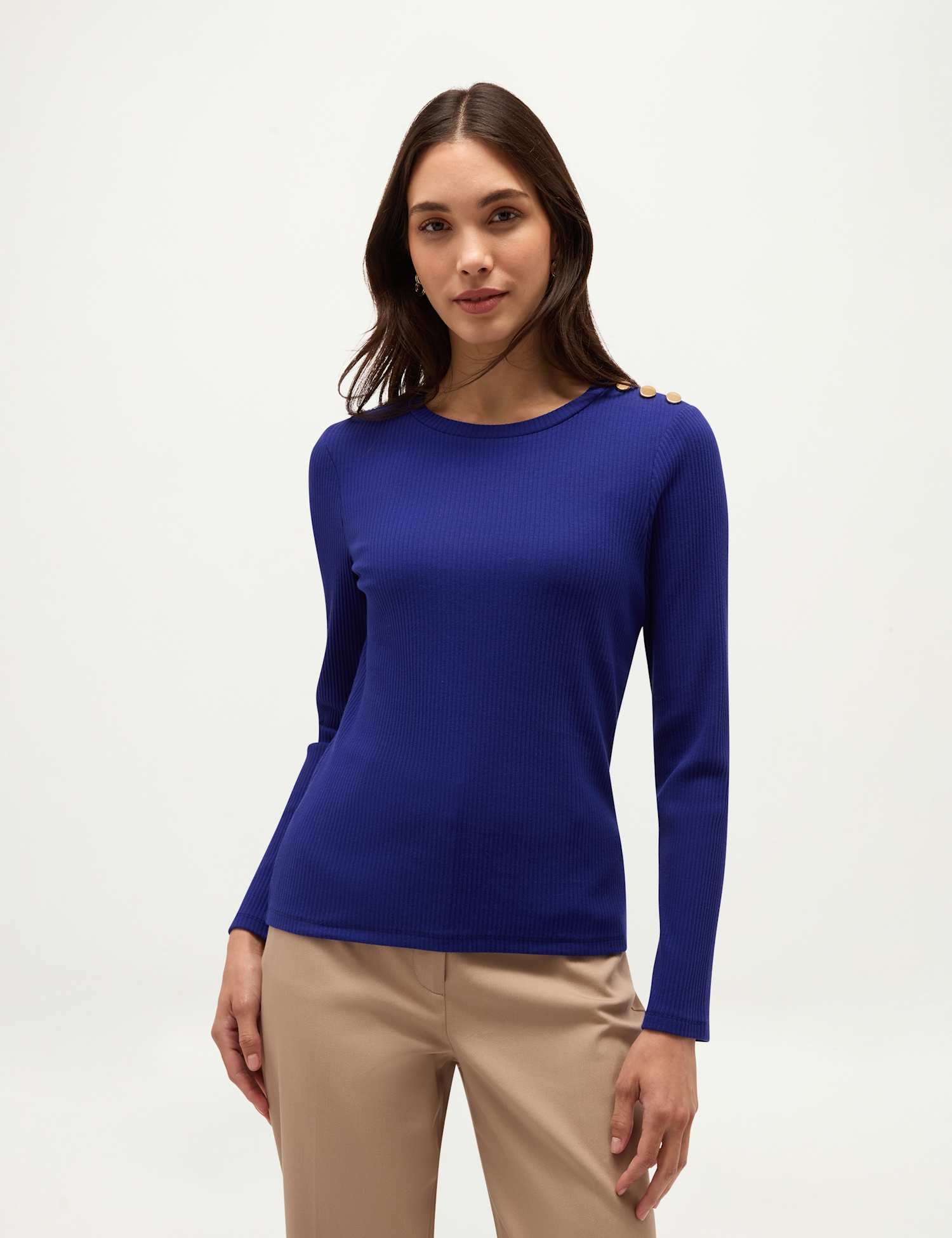 HOBBS Tamsin Ribbed Long Sleeve Top Blue