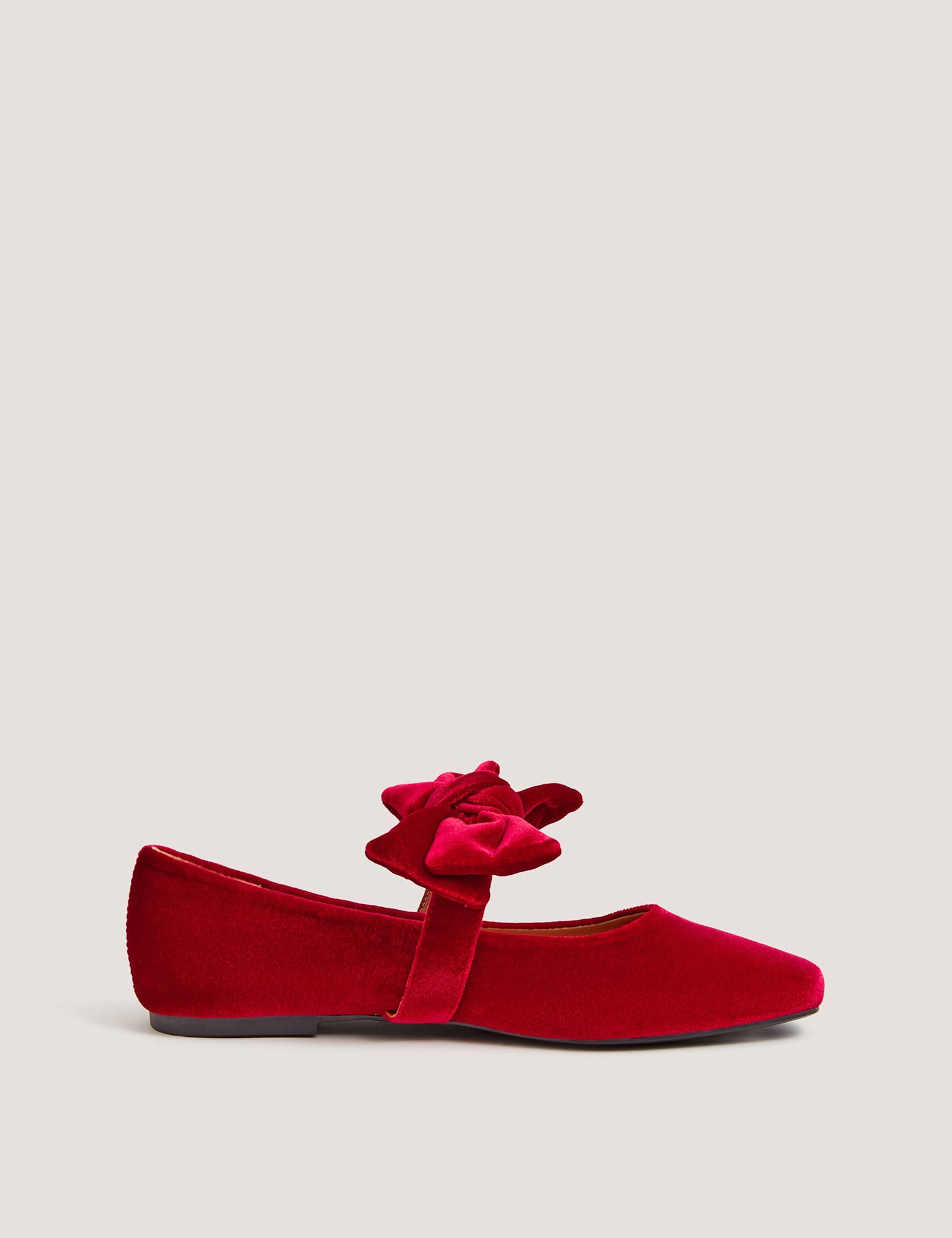 Monsoon Velvet Bow Mary Jane Ballet Pumps Red