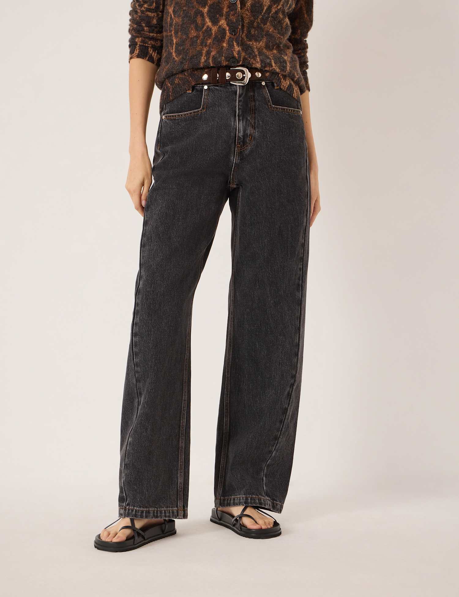 HUSH Mid Rise Wide Leg Jeans Black