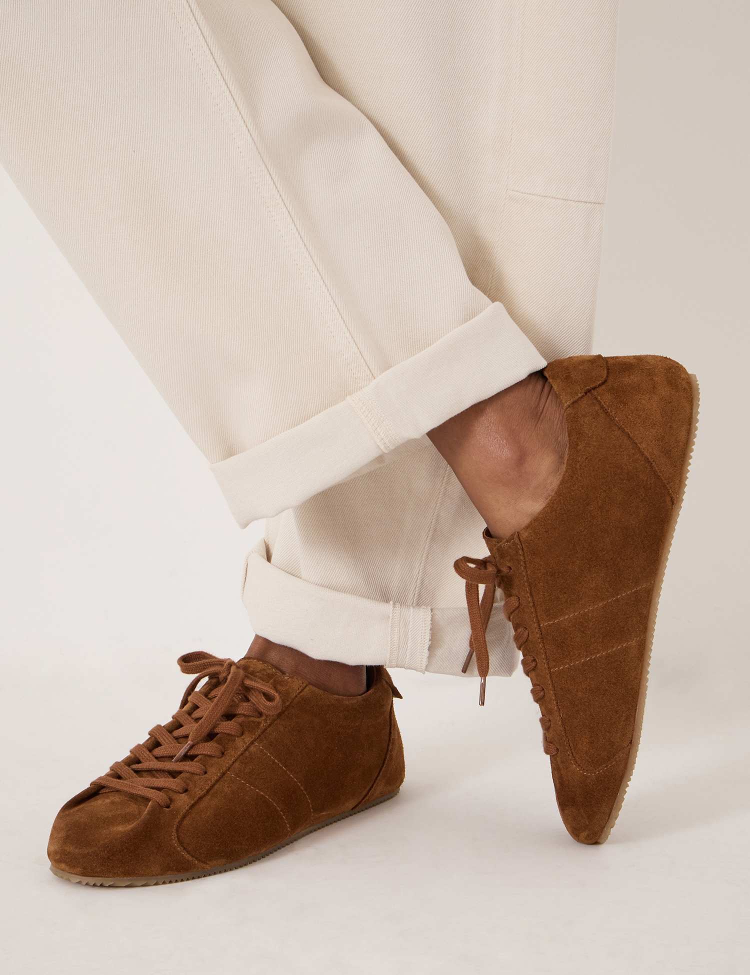 HUSH Suede Lace Up Trainers Medium Brown