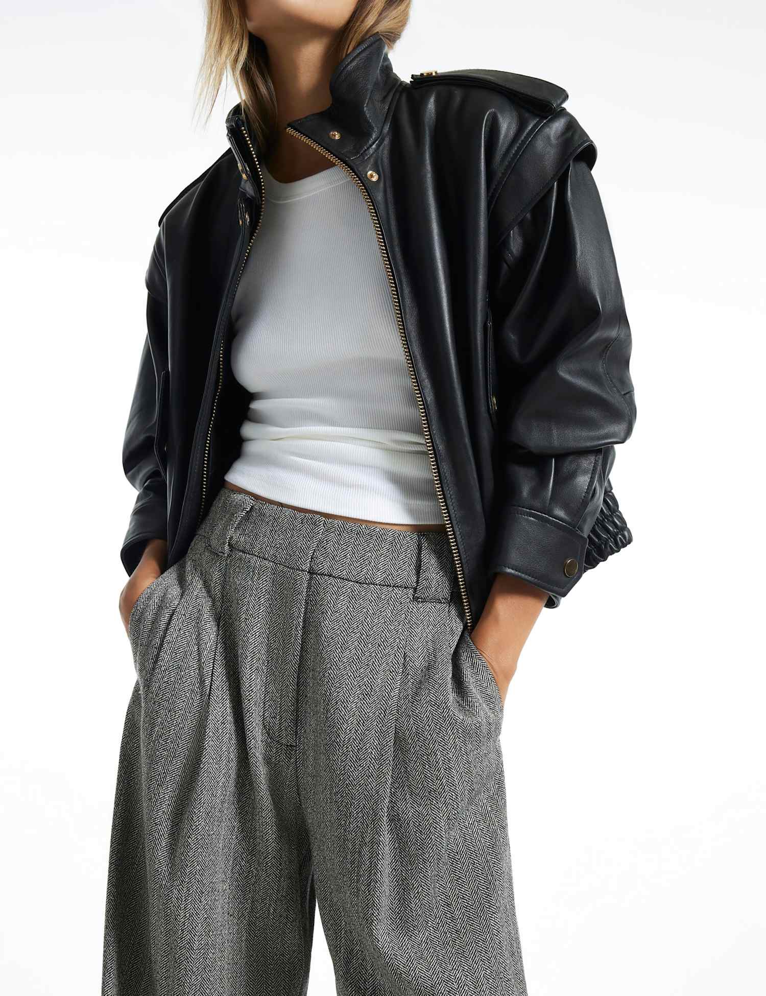 River Island Marl Wide Leg Trousers Light Grey
