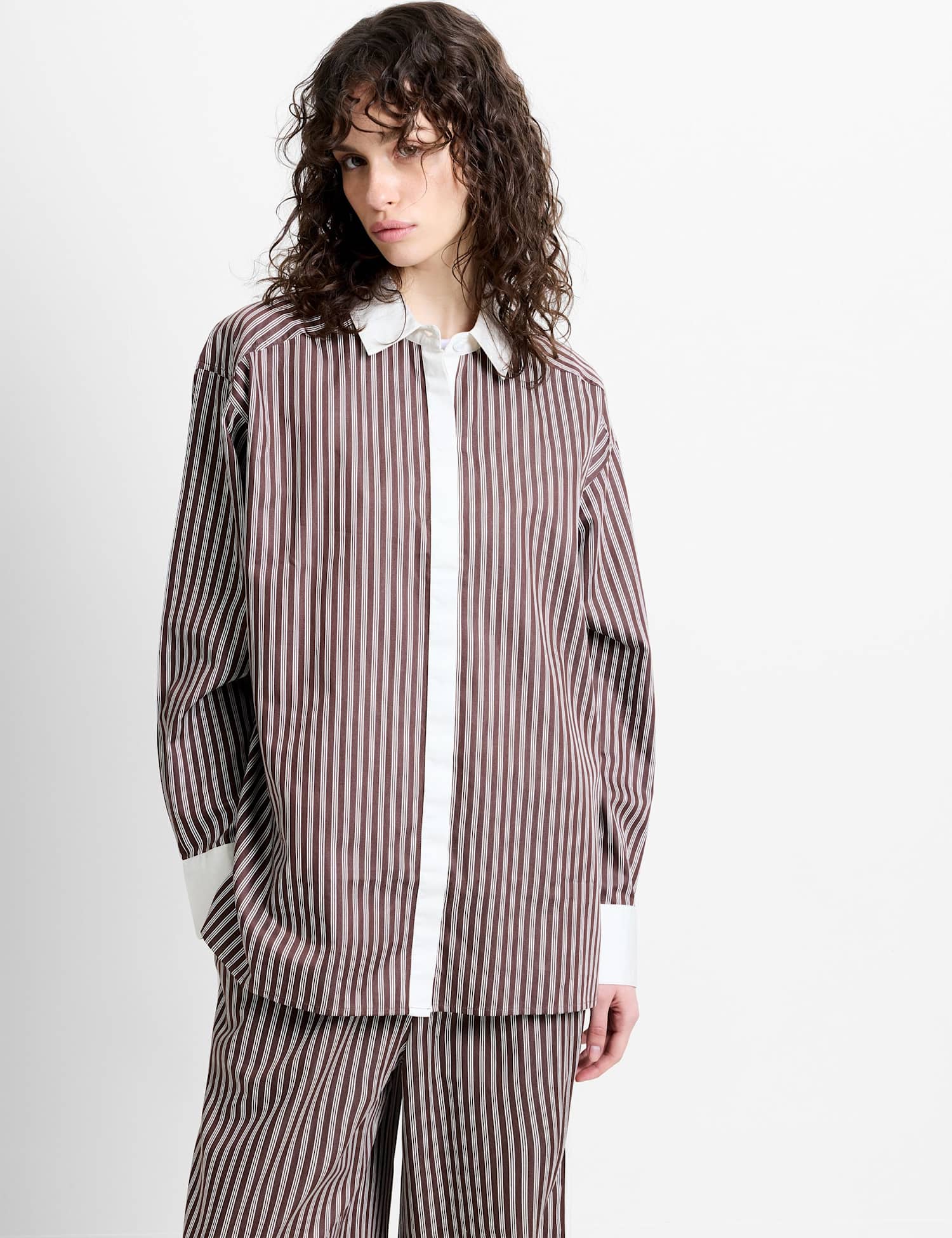 French Connection Pure Cotton Striped Collared Shirt Brown Mix