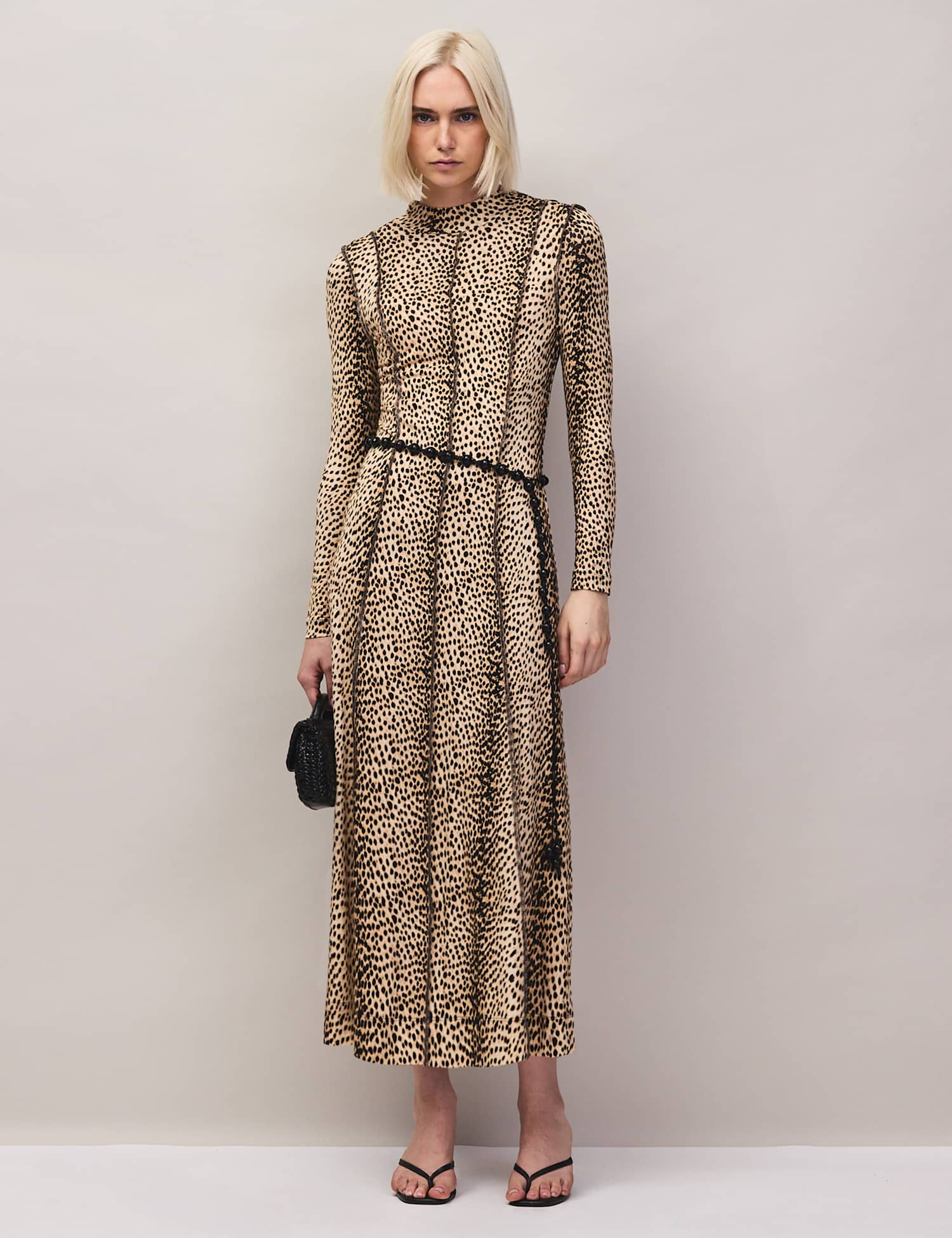 RO&ZO Animal Print High Neck Midaxi Column Dress Brown Mix