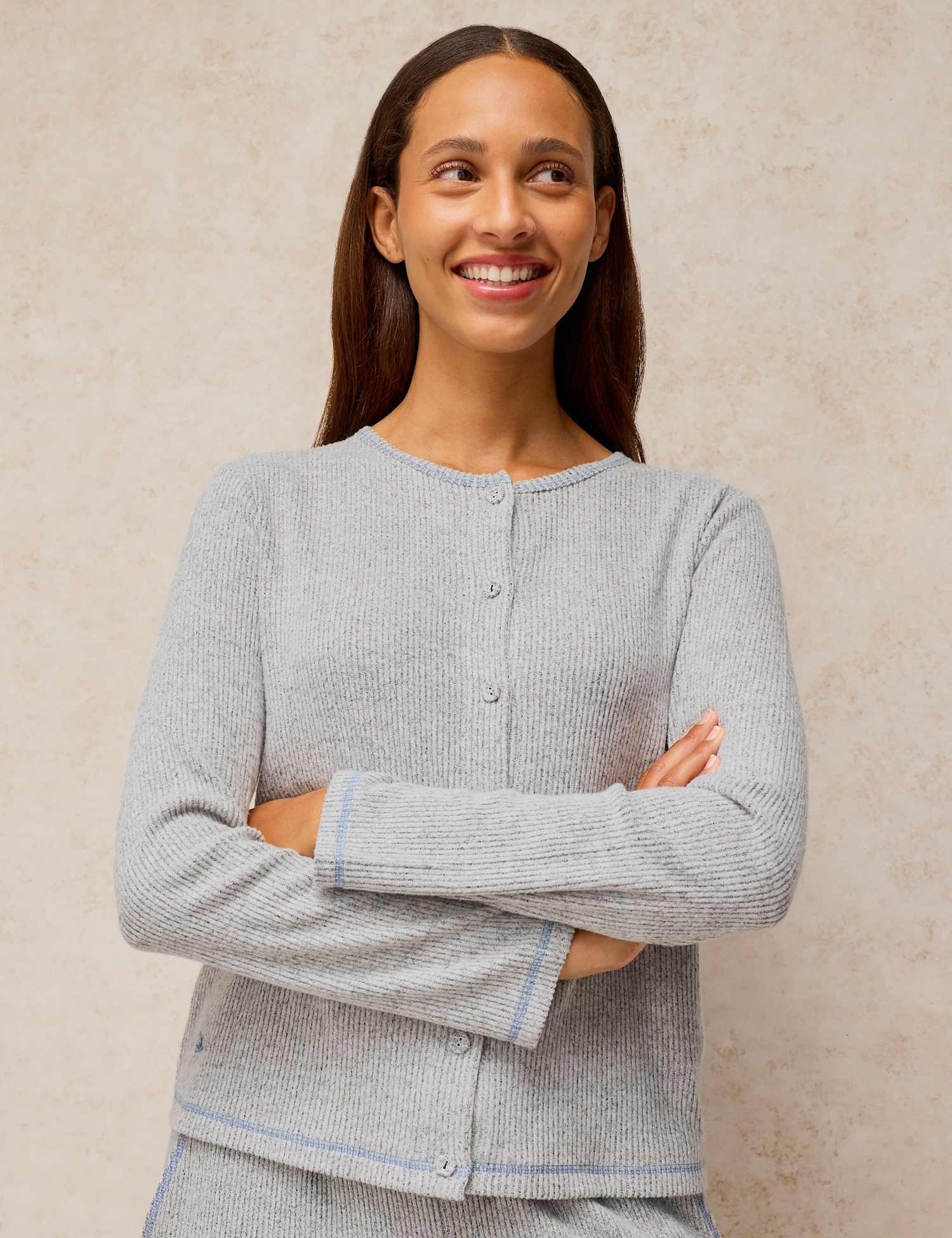 White Stuff Cosy Ribbed Lounge Cardigan Grey