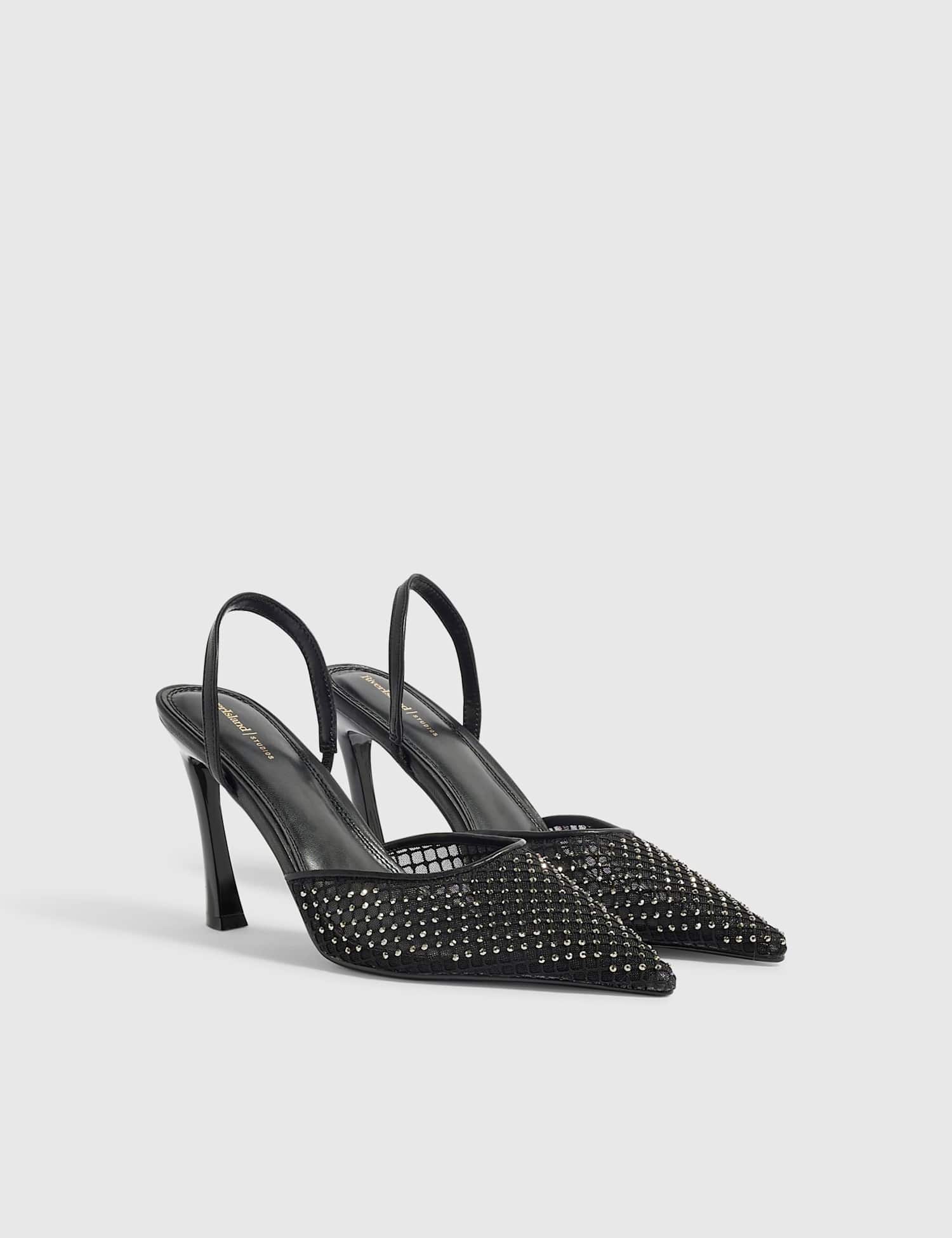 River Island Stiletto Slingback Court Shoes Black