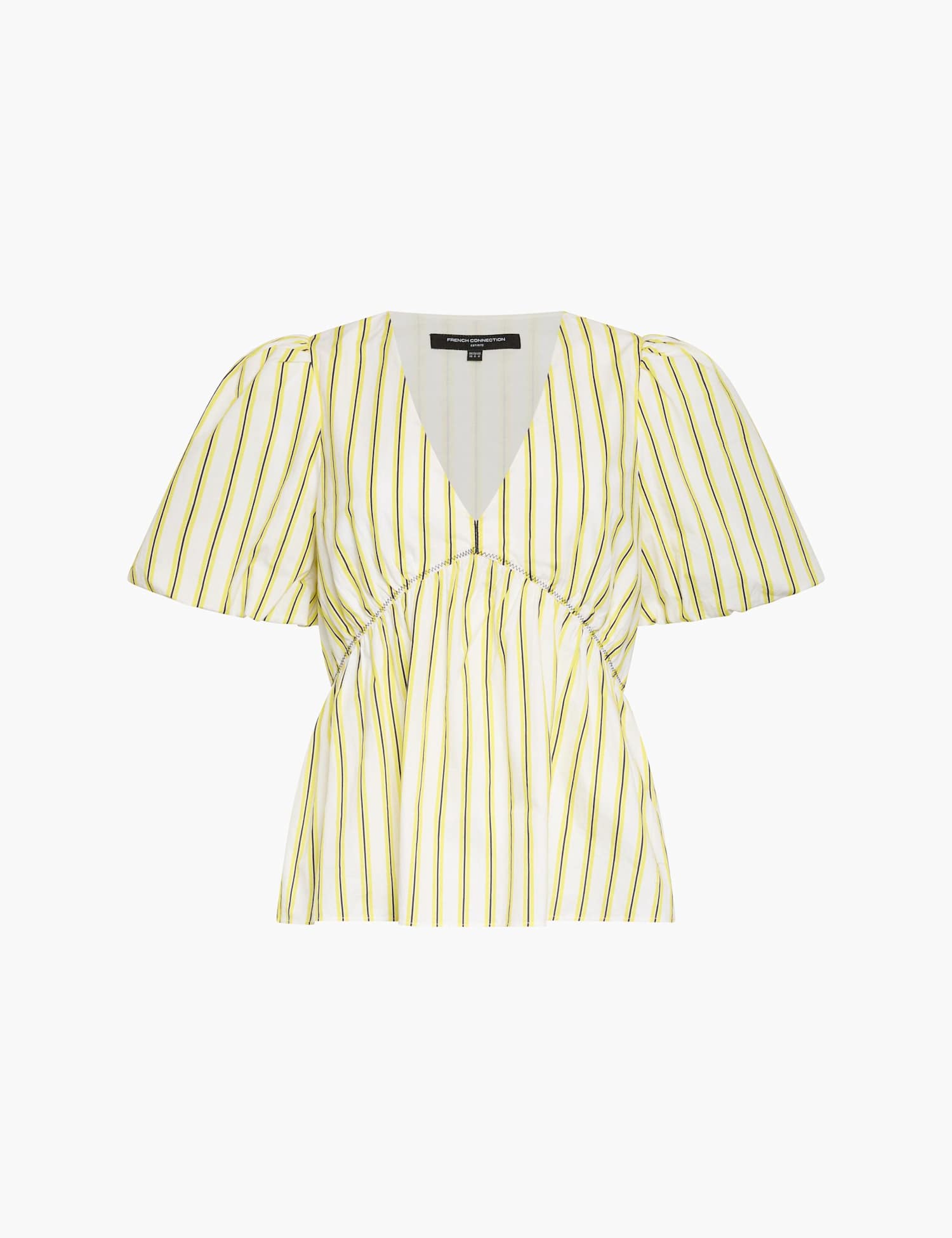 French Connection Pure Cotton Striped V-Neck Peplum Top Yellow Mix