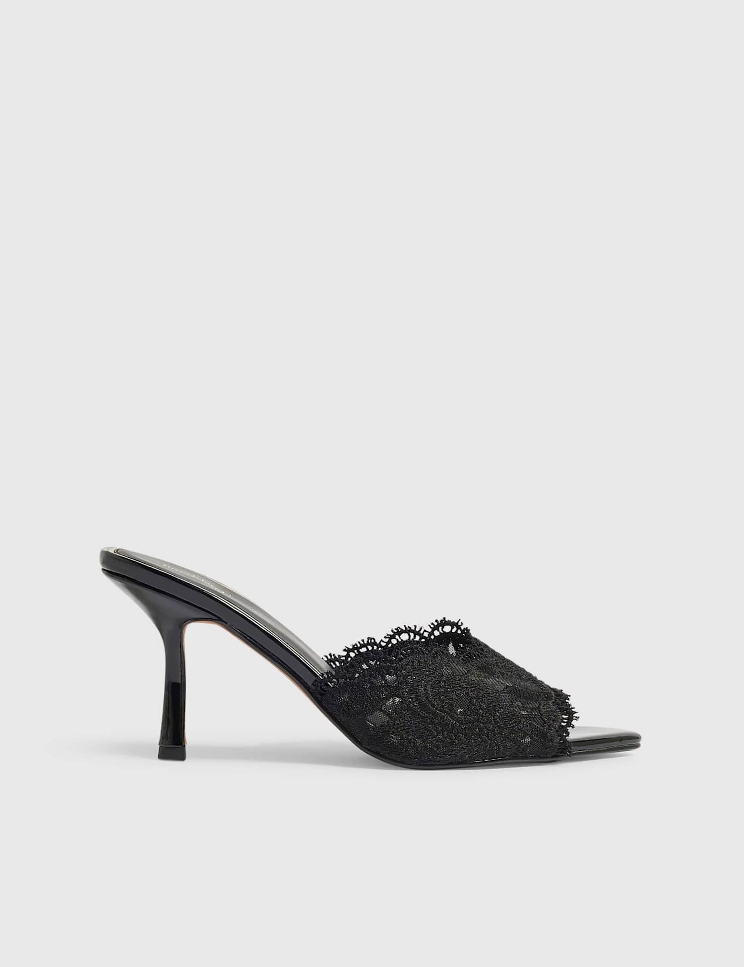 River Island Faux Leather Peep Toe Mule Sandals Black