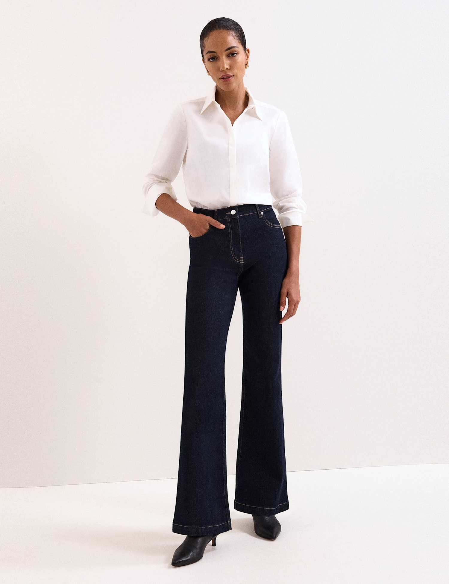 Phase Eight Mid Rise Bootcut Jeans Dark Indigo