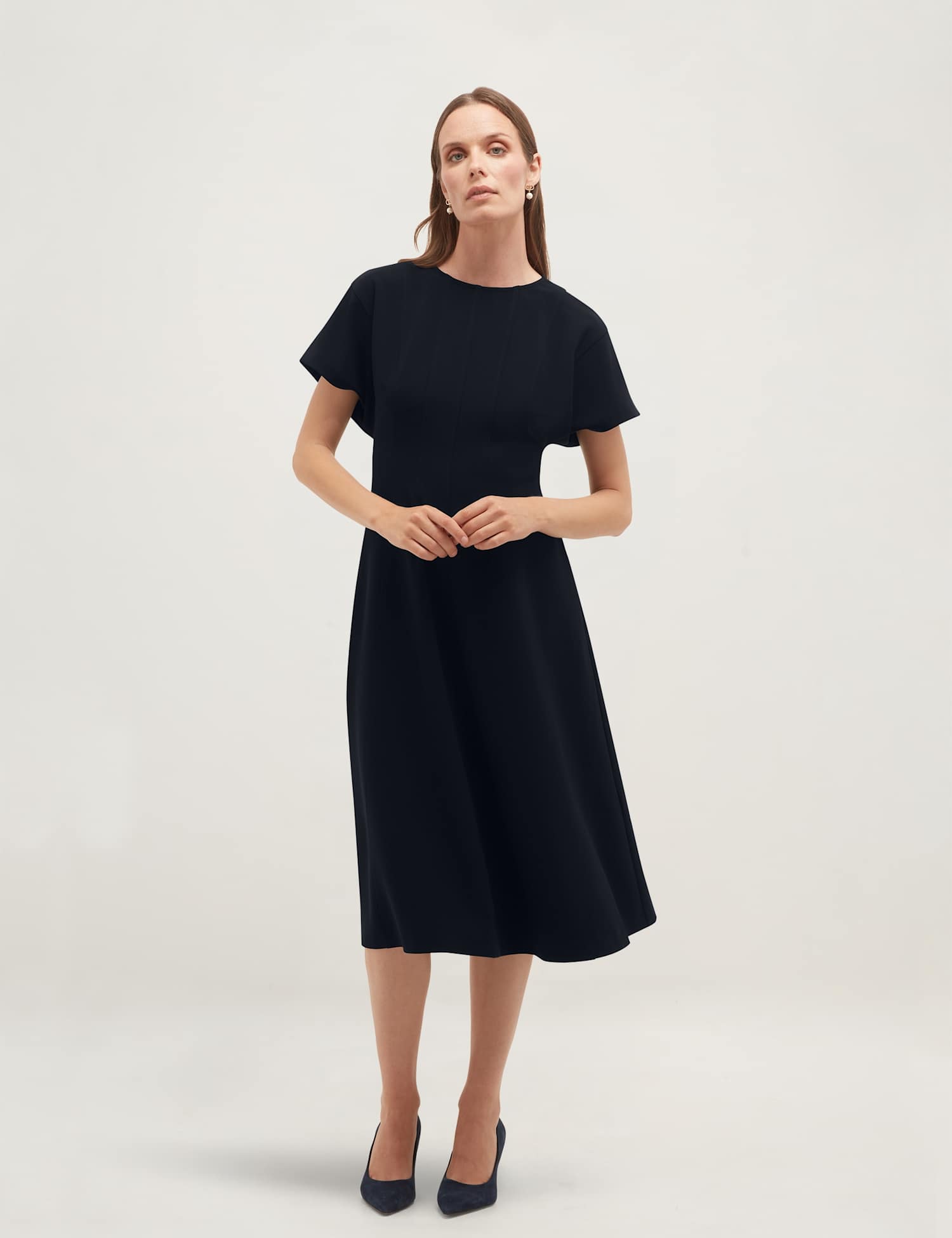 HOBBS Midi Waisted Skater Dress Dark Navy