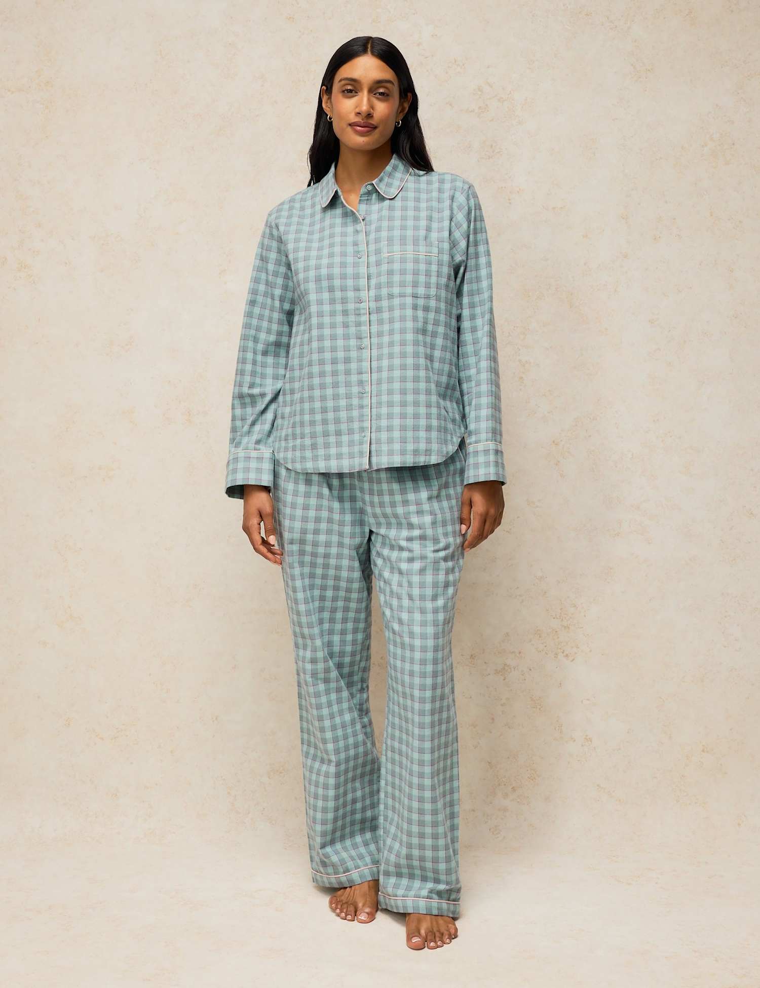 White Stuff Cotton Rich Checked Pyjama Bottoms Blue Mix