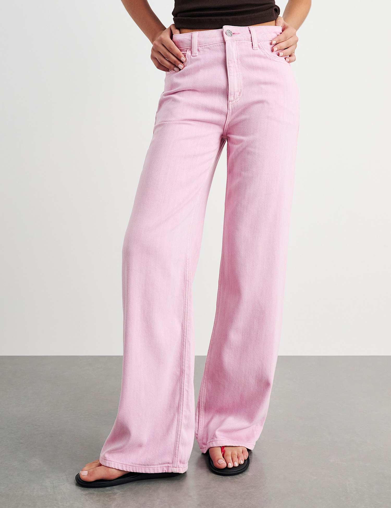 Jag Mid Rise Straight Wide Leg Jeans Light Pink