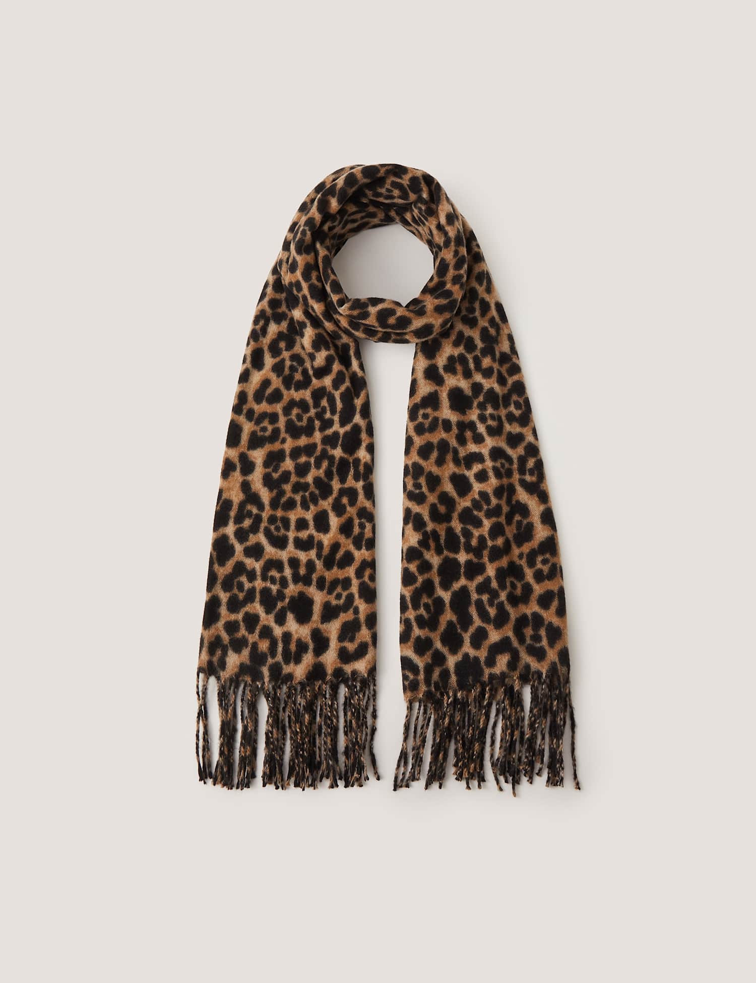Monsoon Brushed Leopard Print Tassel Scarf Beige Mix