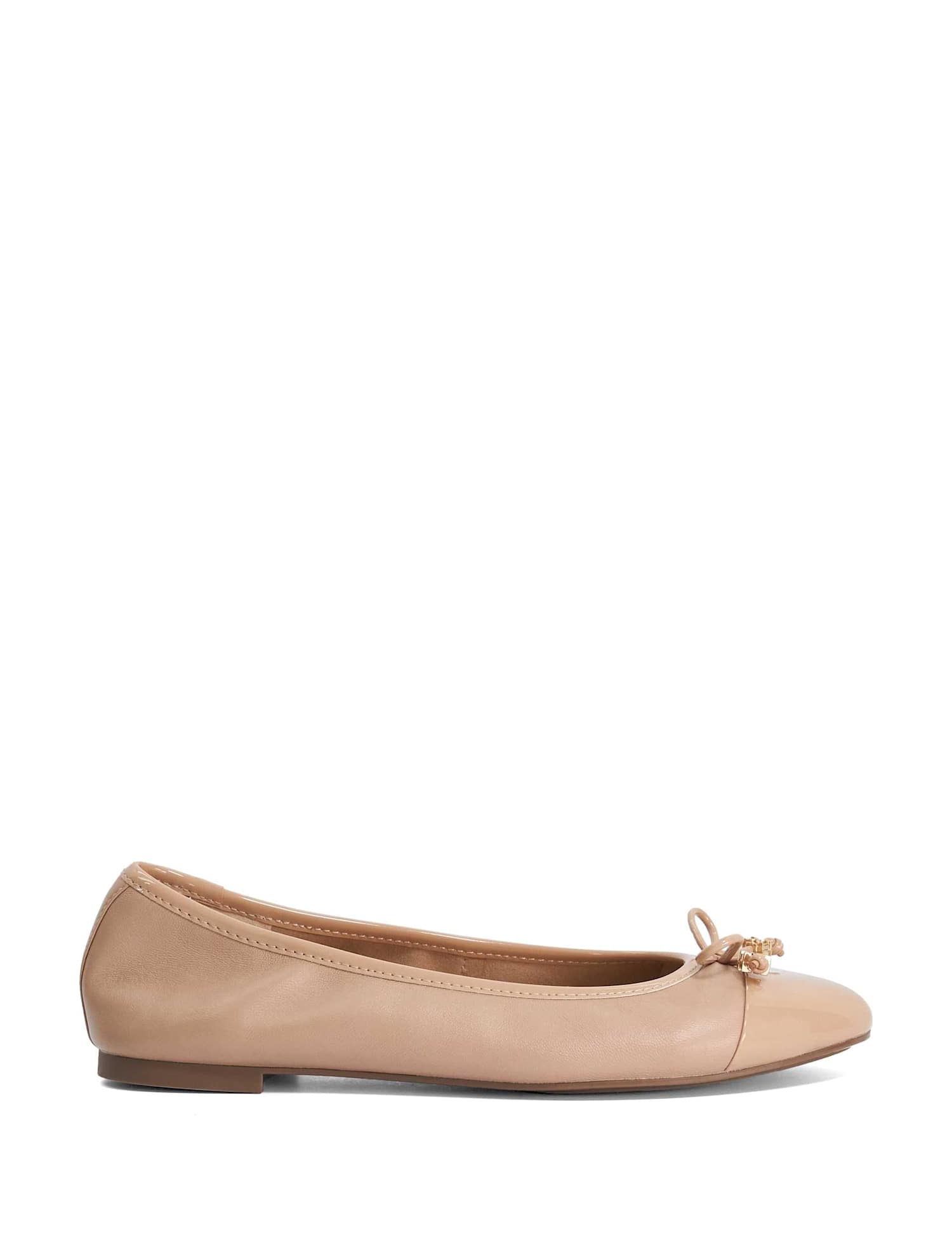 Dune London Wide Fit Leather Bow Charm Ballet Pumps Beige
