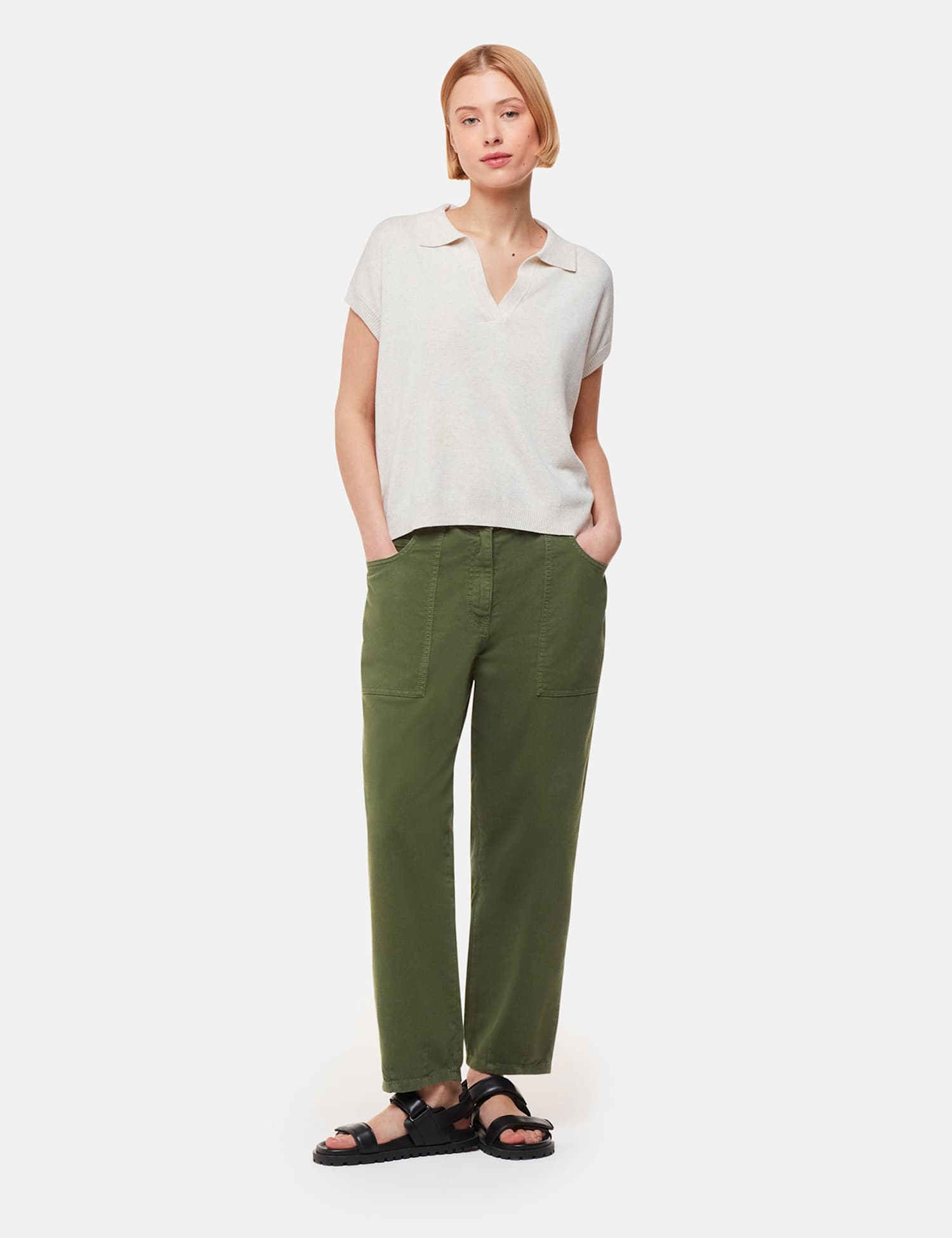 Whistles Tessa Cotton Rich Straight Leg Trousers Khaki
