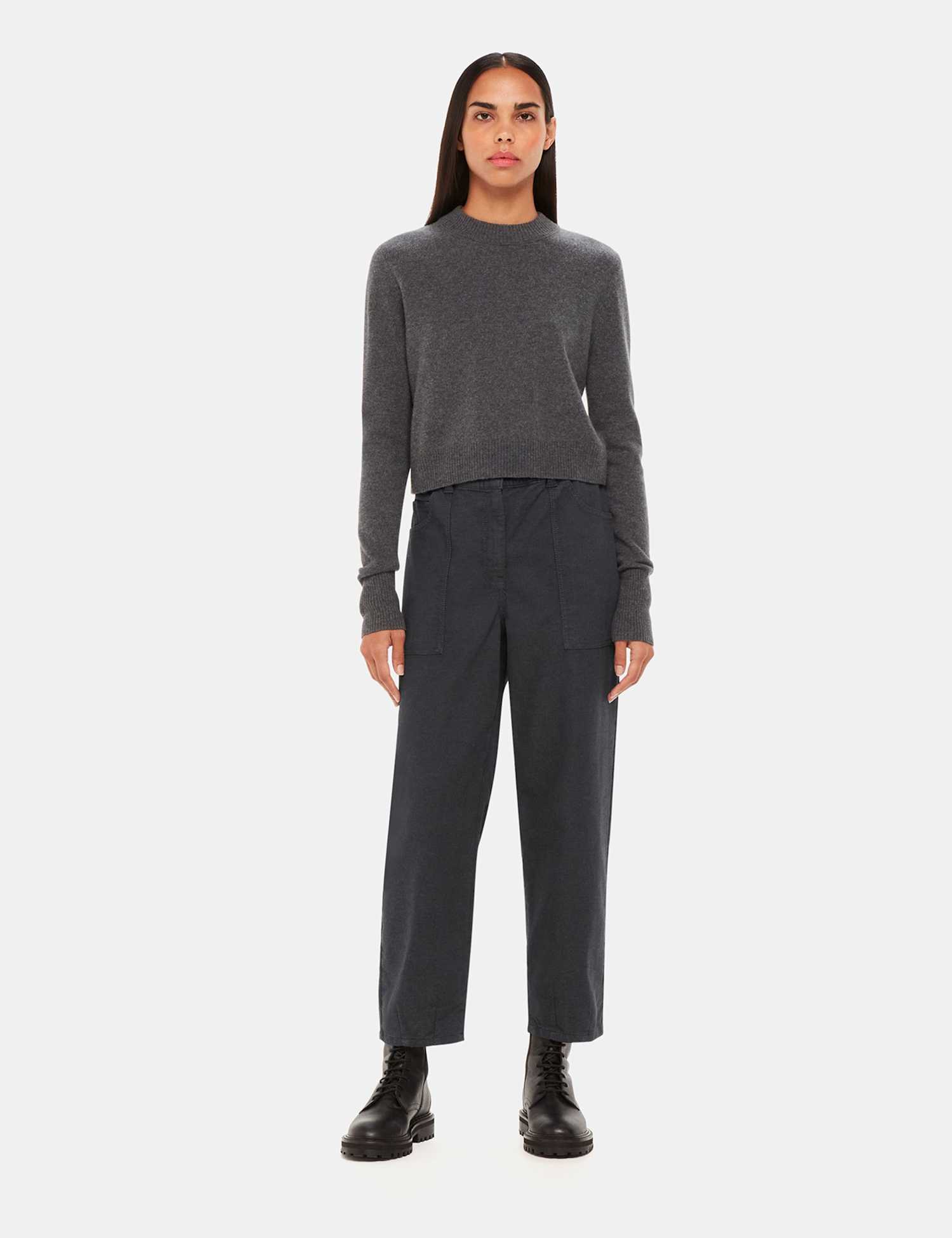 Whistles Tessa Cotton Rich Straight Leg Trousers Black