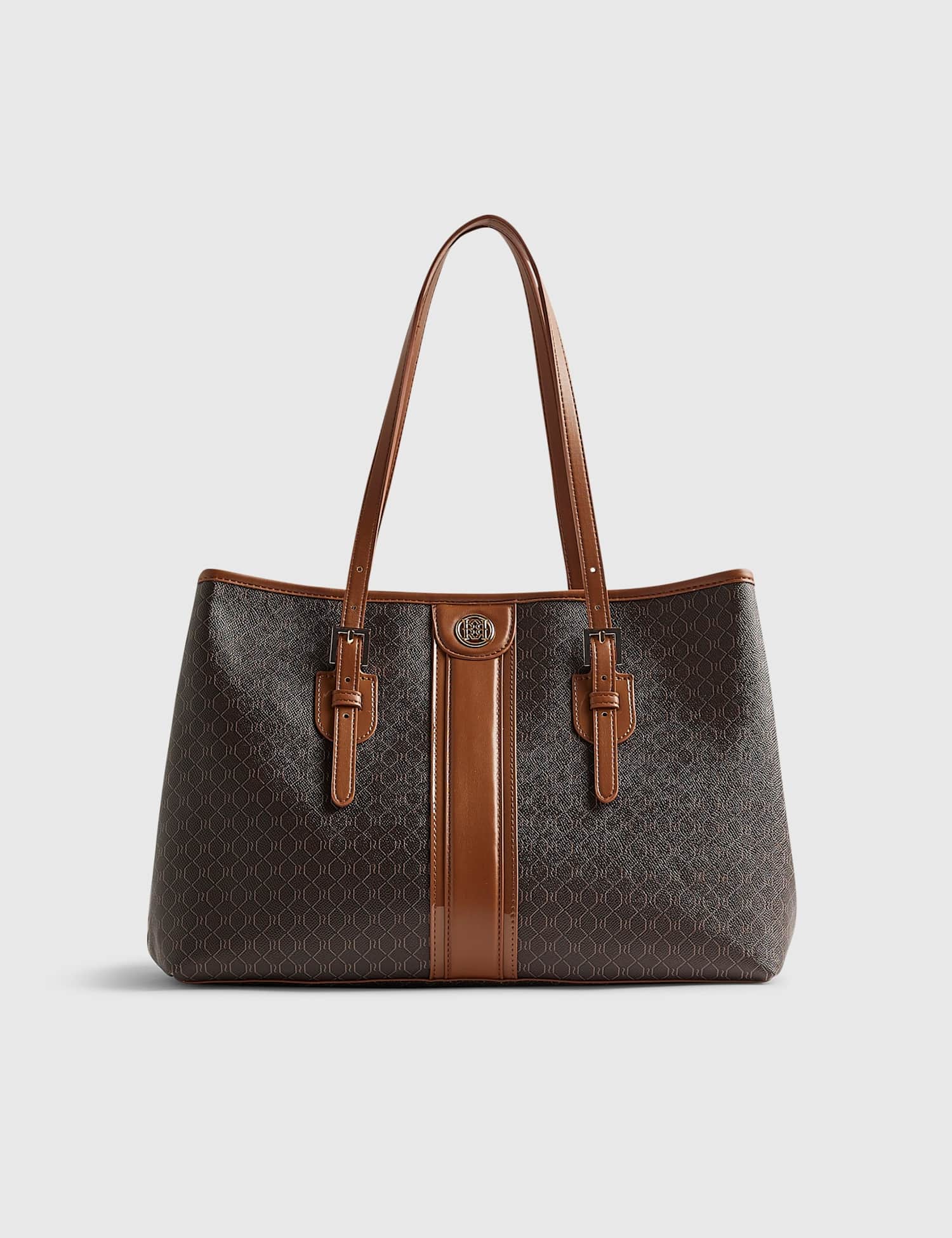 River Island Monogram Tote Bag Brown Mix