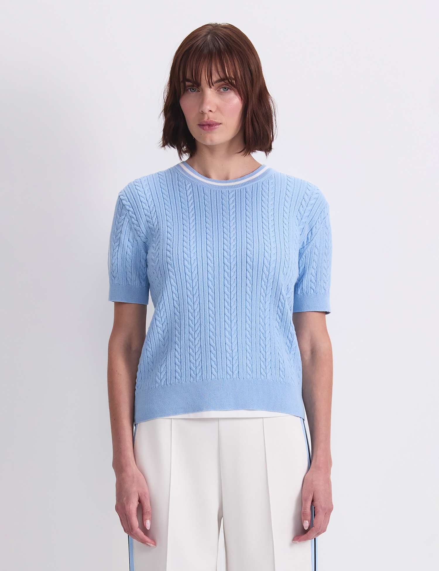 Sportscraft Pure Cotton Cable Knit Knitted Top Blue