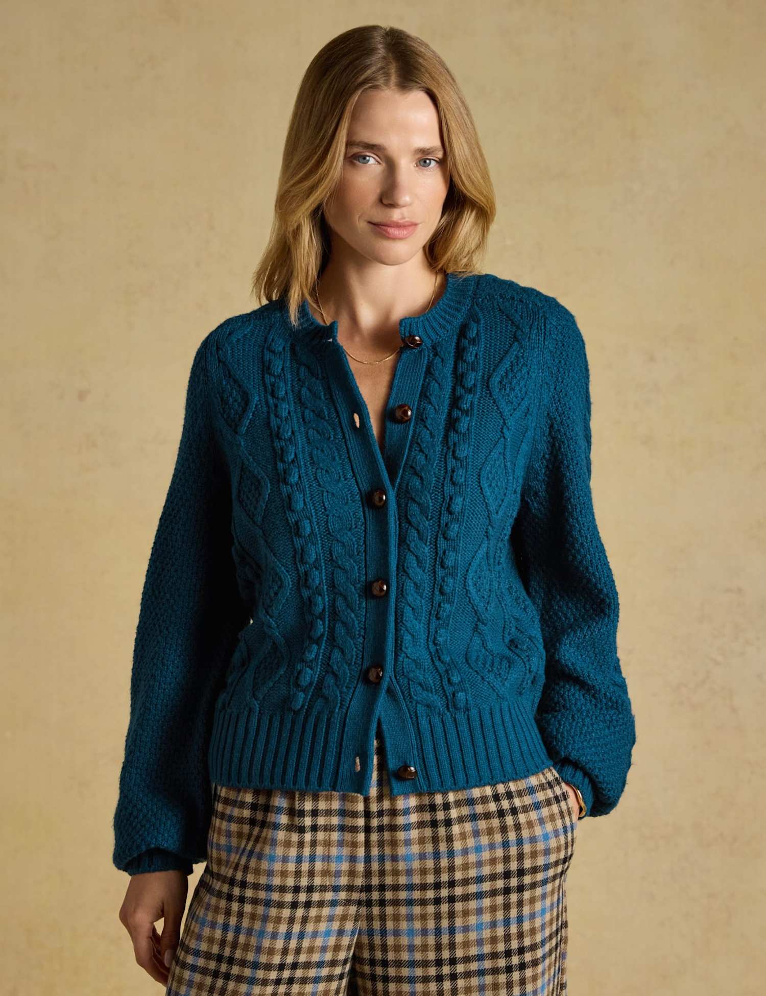 Joules Cable Knit Cardigan with Wool Teal Mix
