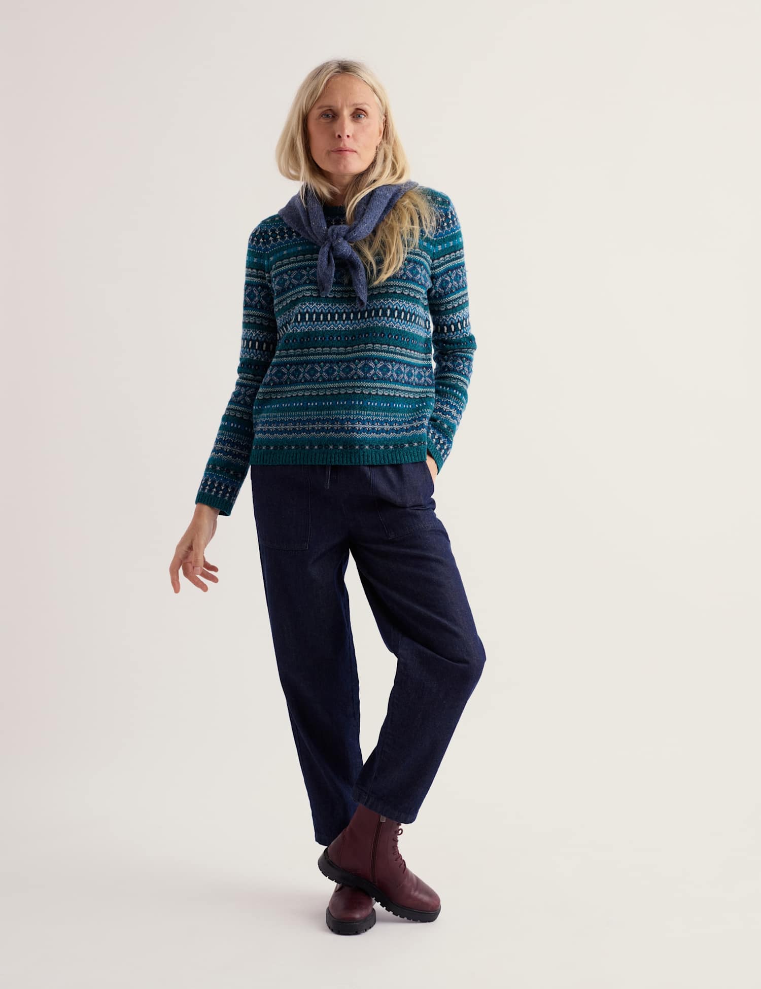 Seasalt Cornwall Merino Wool Rich Fairisle Round Neck Jumper Teal Mix