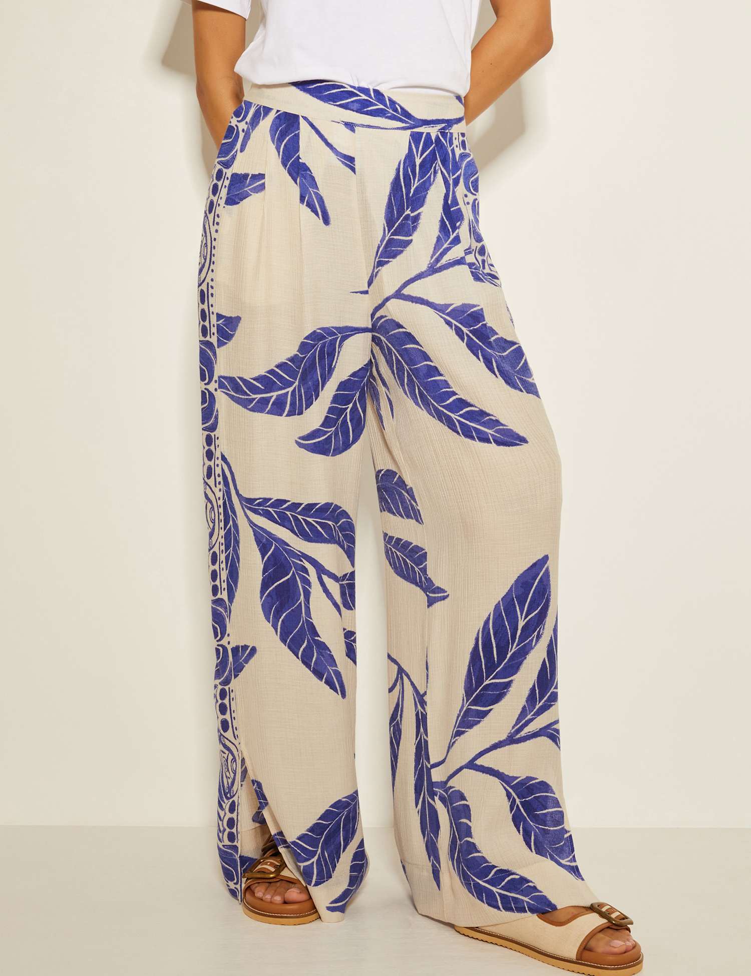 Monsoon Printed Straight Leg Trousers White Mix