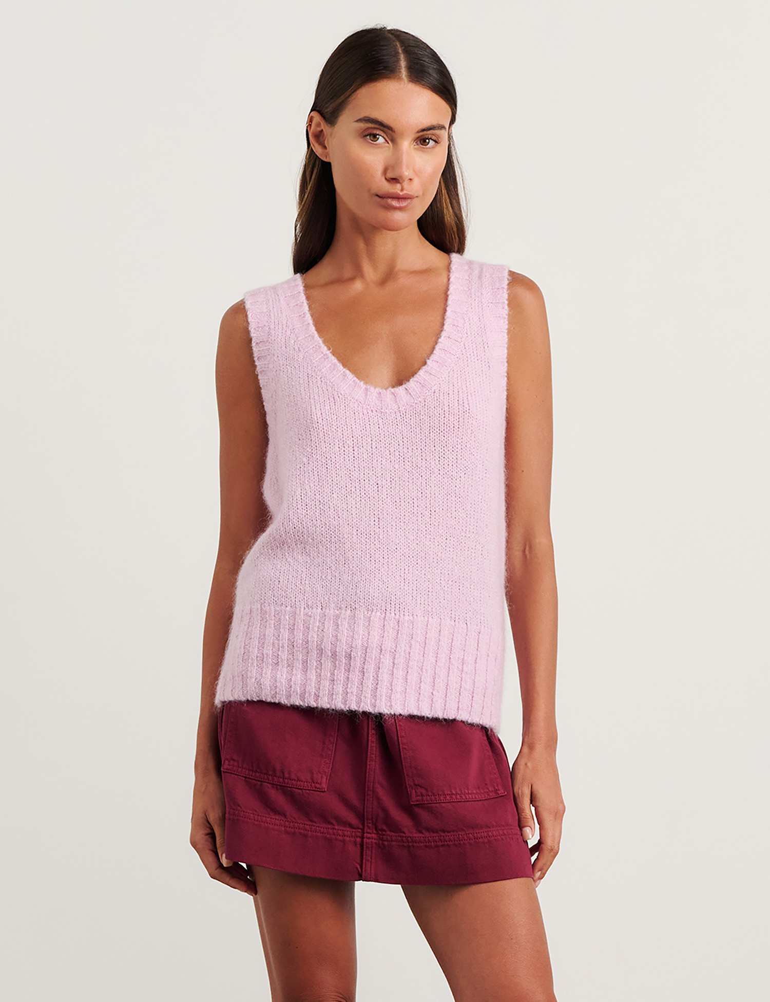Jag Scoop Neck Knitted Vest with Mohair Pink